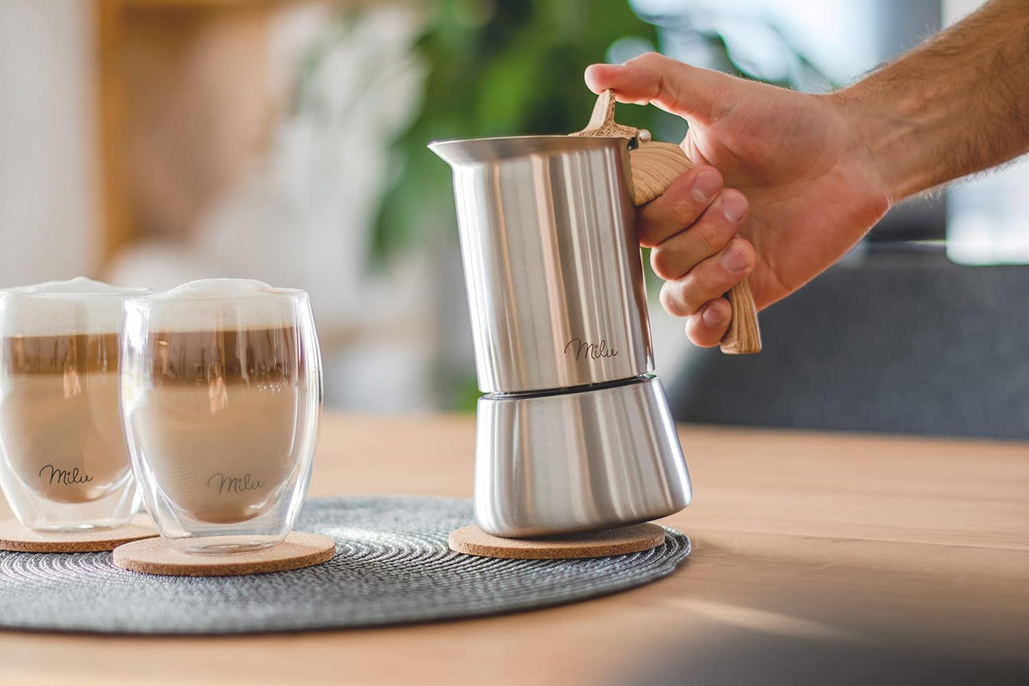 Espressokocher-Set für 2 Tassen, Holzoptik 2 Tassen (100 ml)