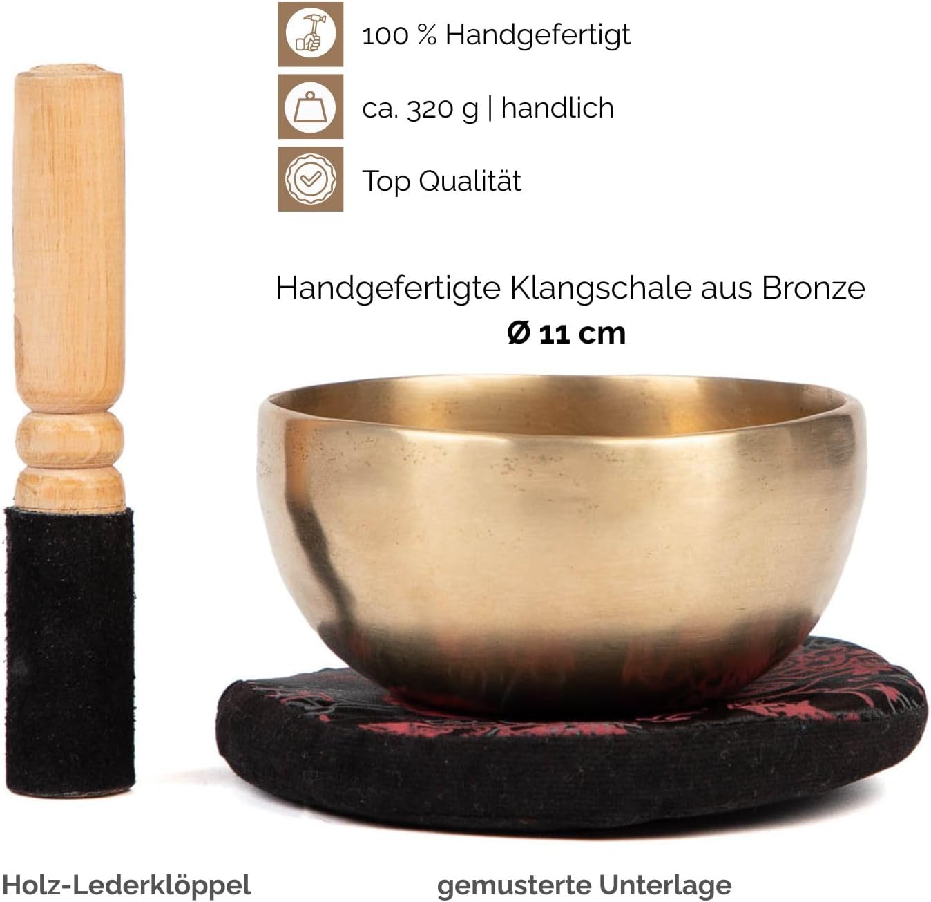 Tibetische Klangschale mit Kissen & Klöppel, 11 cm