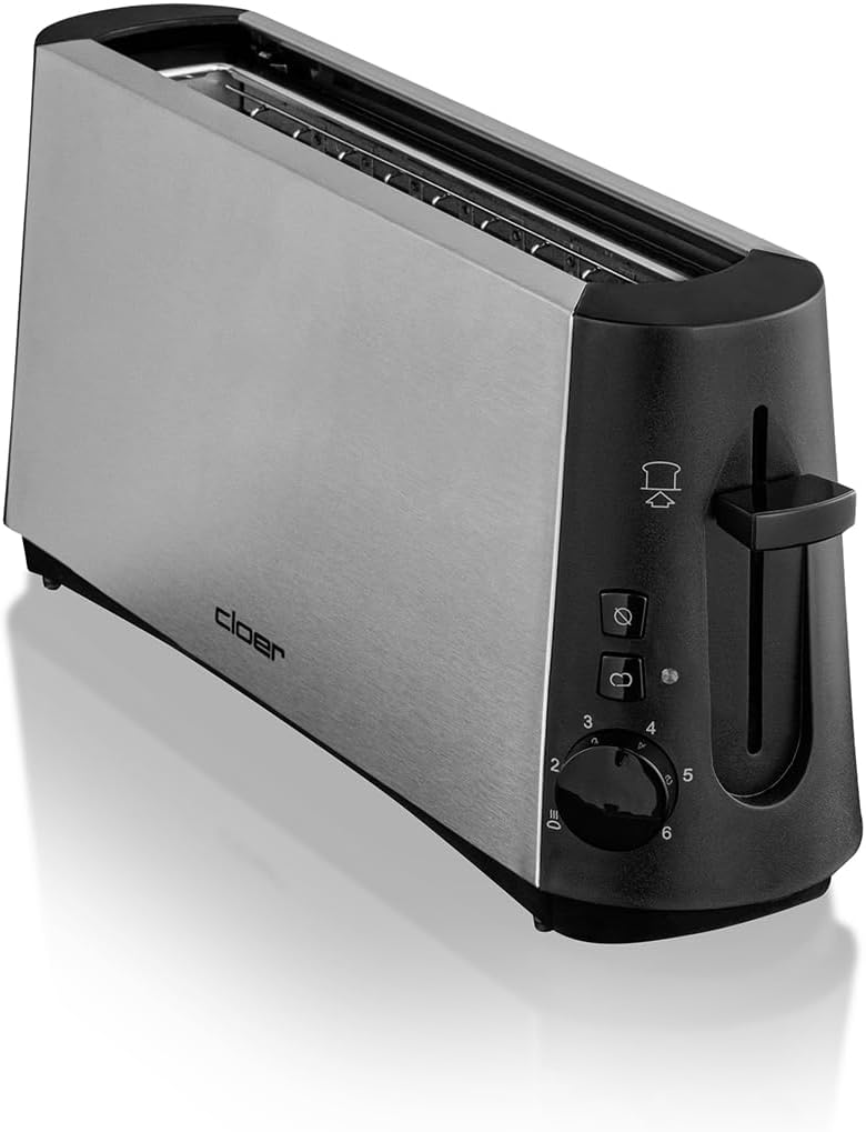Langschlitztoaster für 2 Scheiben, Edelstahlgehäuse 2 Scheiben Langschlitz Single