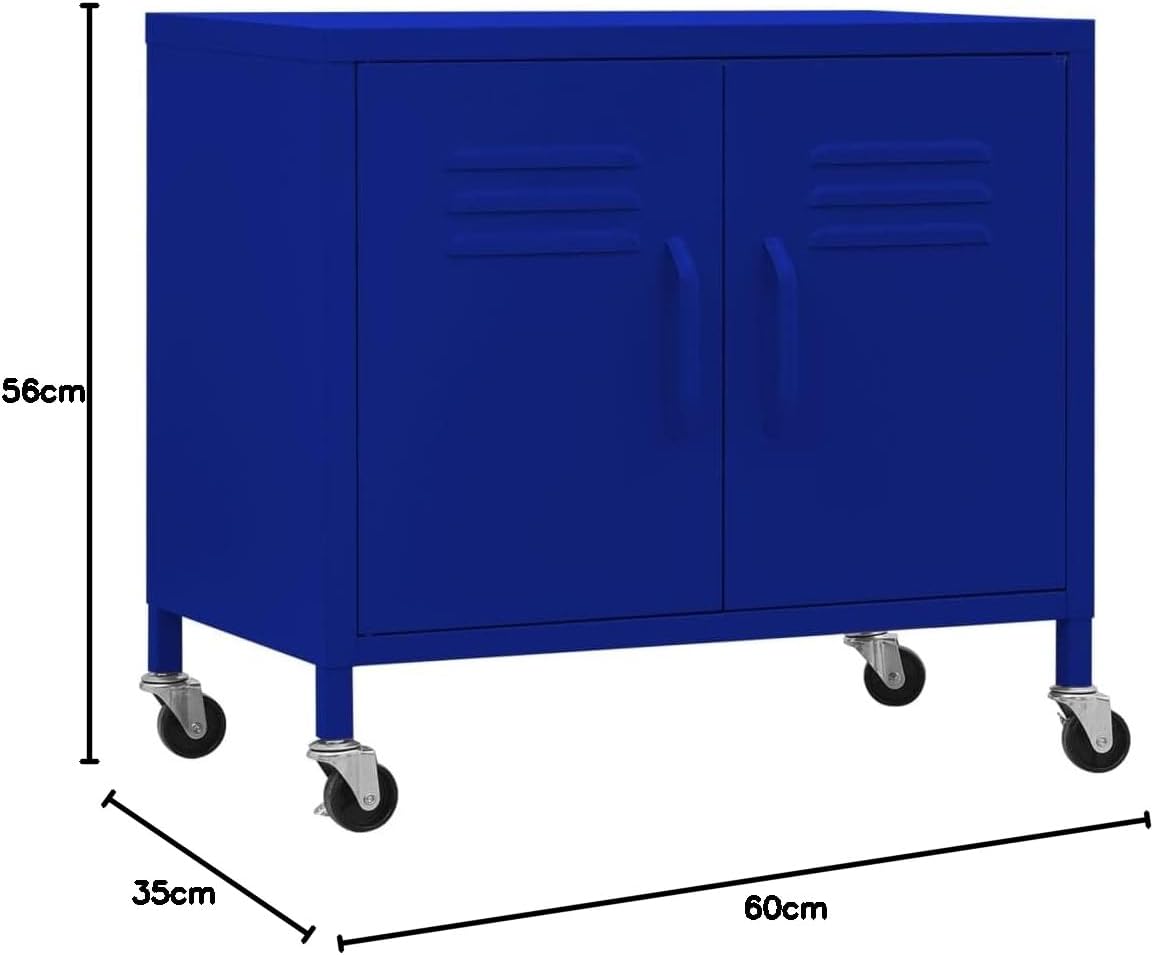 Stahl-Aufbewahrungsschrank mit Rollen (60x35x56 cm), Marineblau