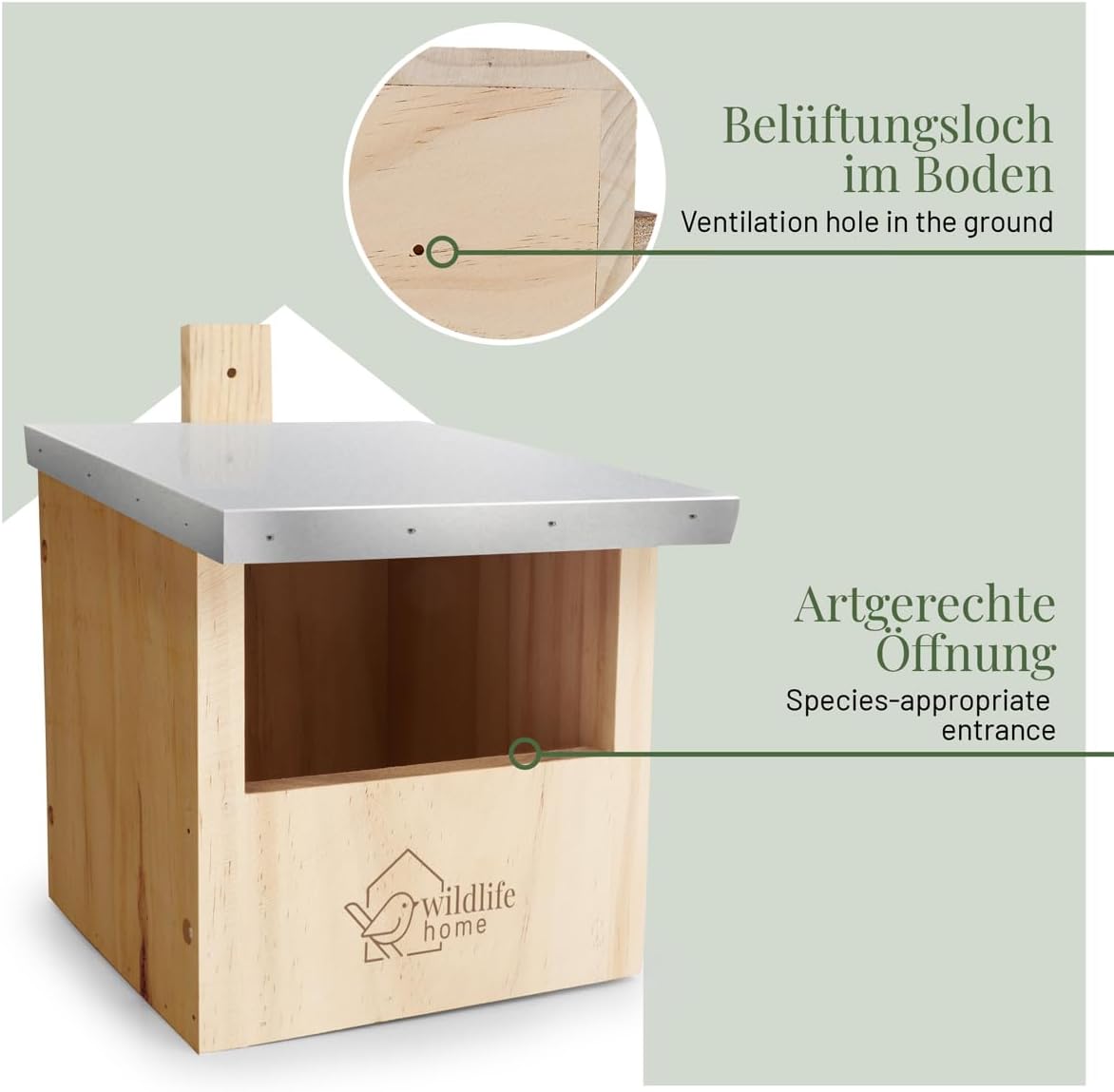 Vogel Nistkasten für Zaunkönig & Halbhöhlenbrüter, 2 Stück, 2 x Halbhöhle mit Metalldach