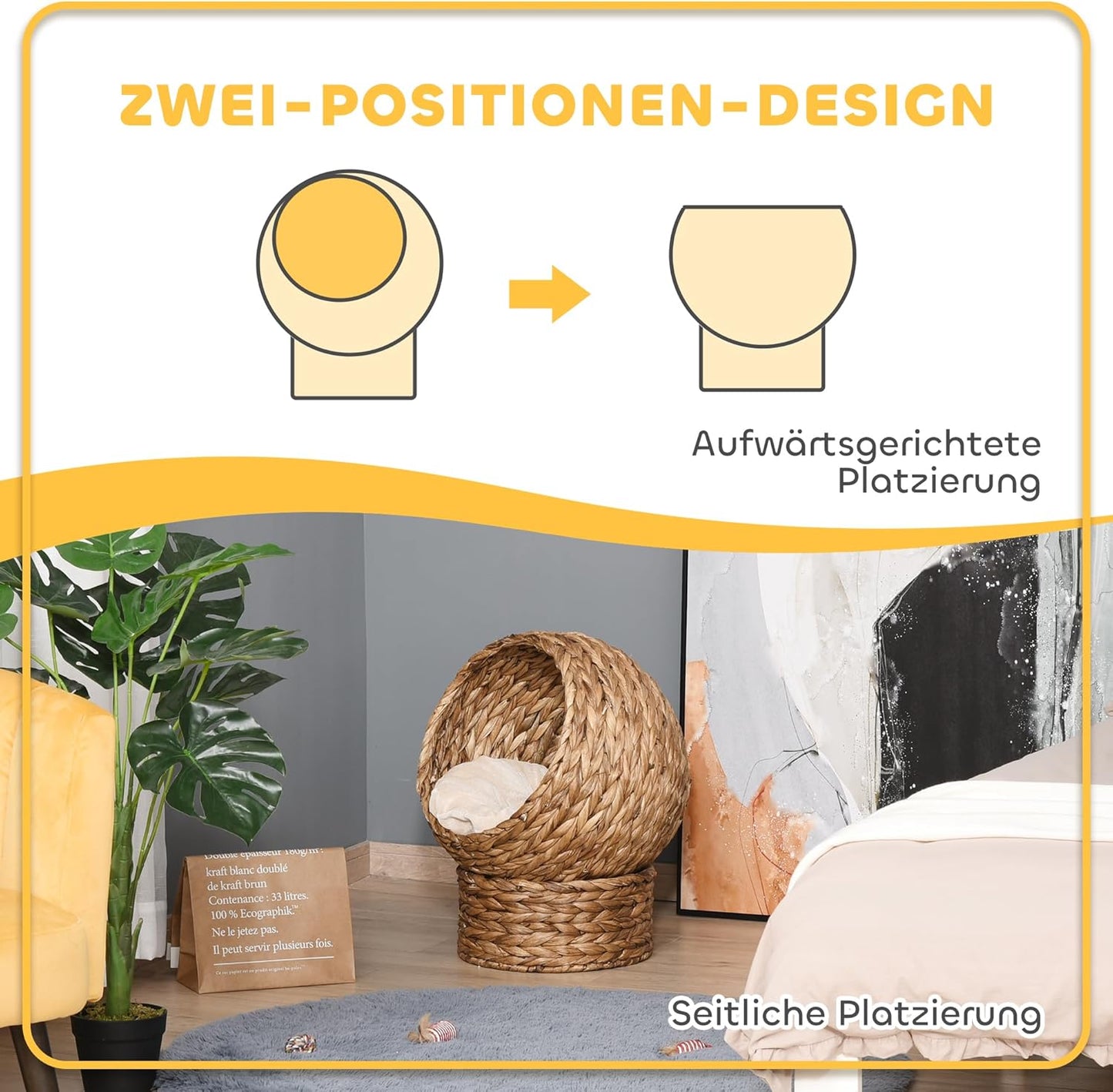 Katzenkorb mit Kissen, 50L x 42B x 60H cm Braun