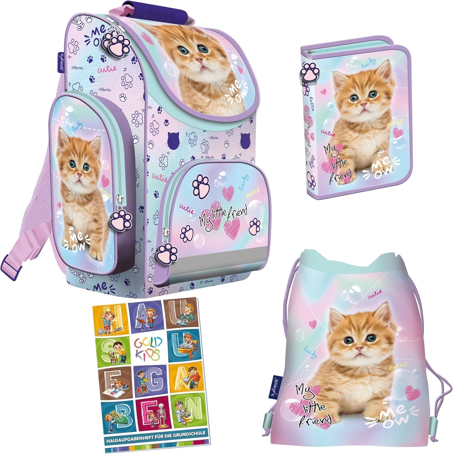 4-teiliges Schulranzen-Set Katze Motiv, 4er-set