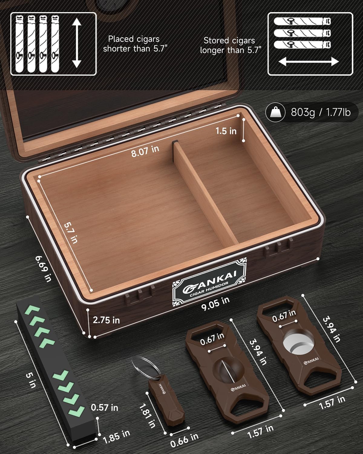 Zigarren-Humidor mit Zubehör-Set, Braun