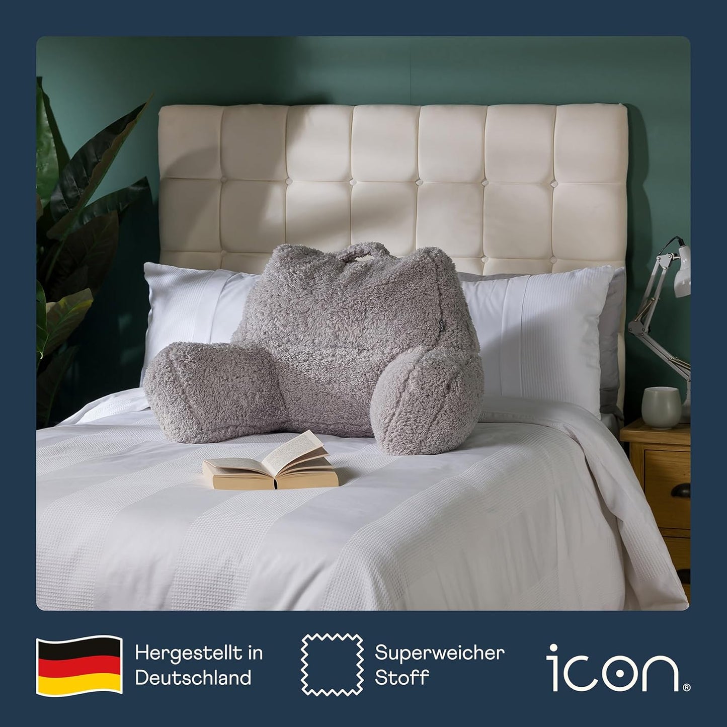 Lesekissen mit Rückenlehne und Sitzsack-Füllung, 1er Pack Grau