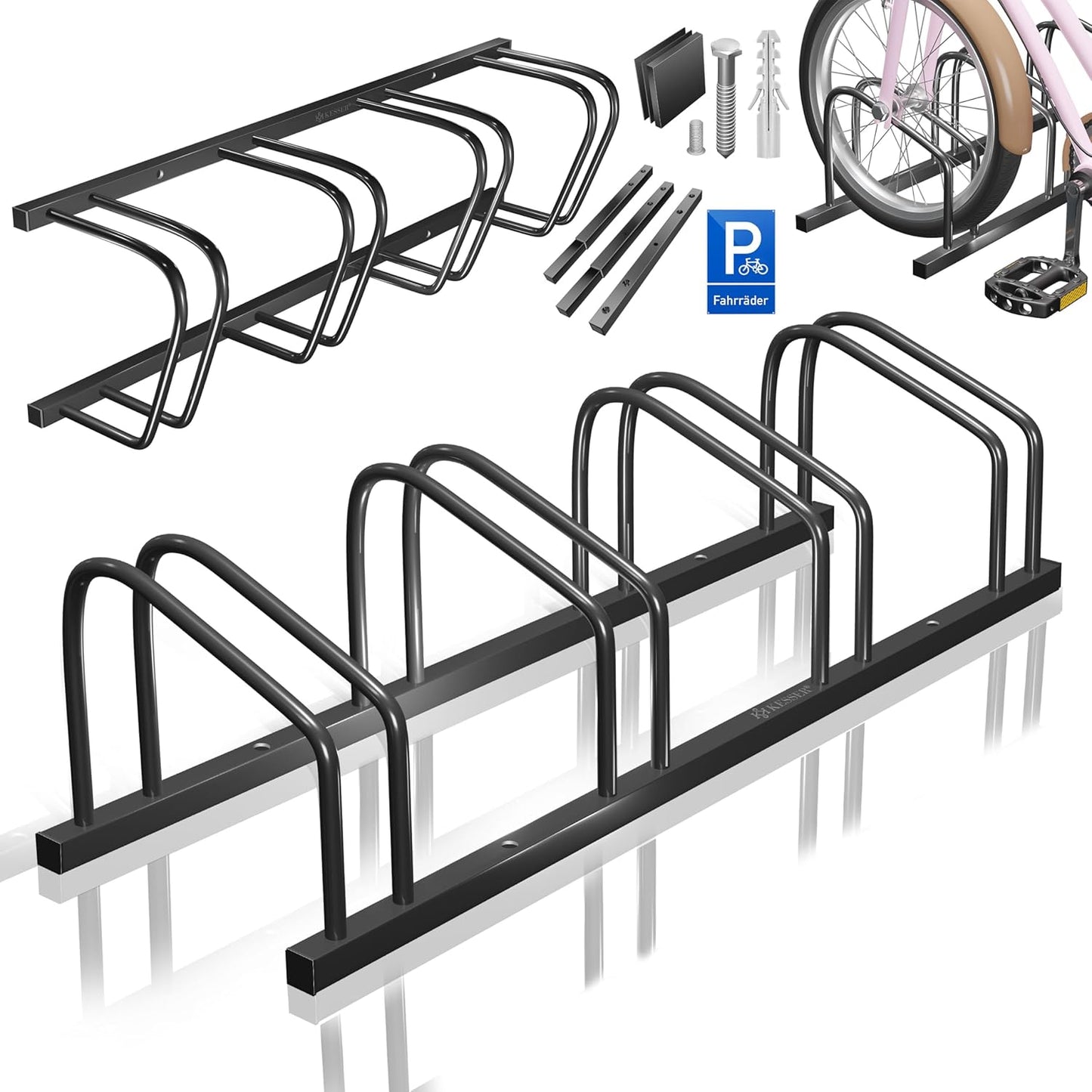Ständer für 4 Räder, Schwarz 4 Fahrräder