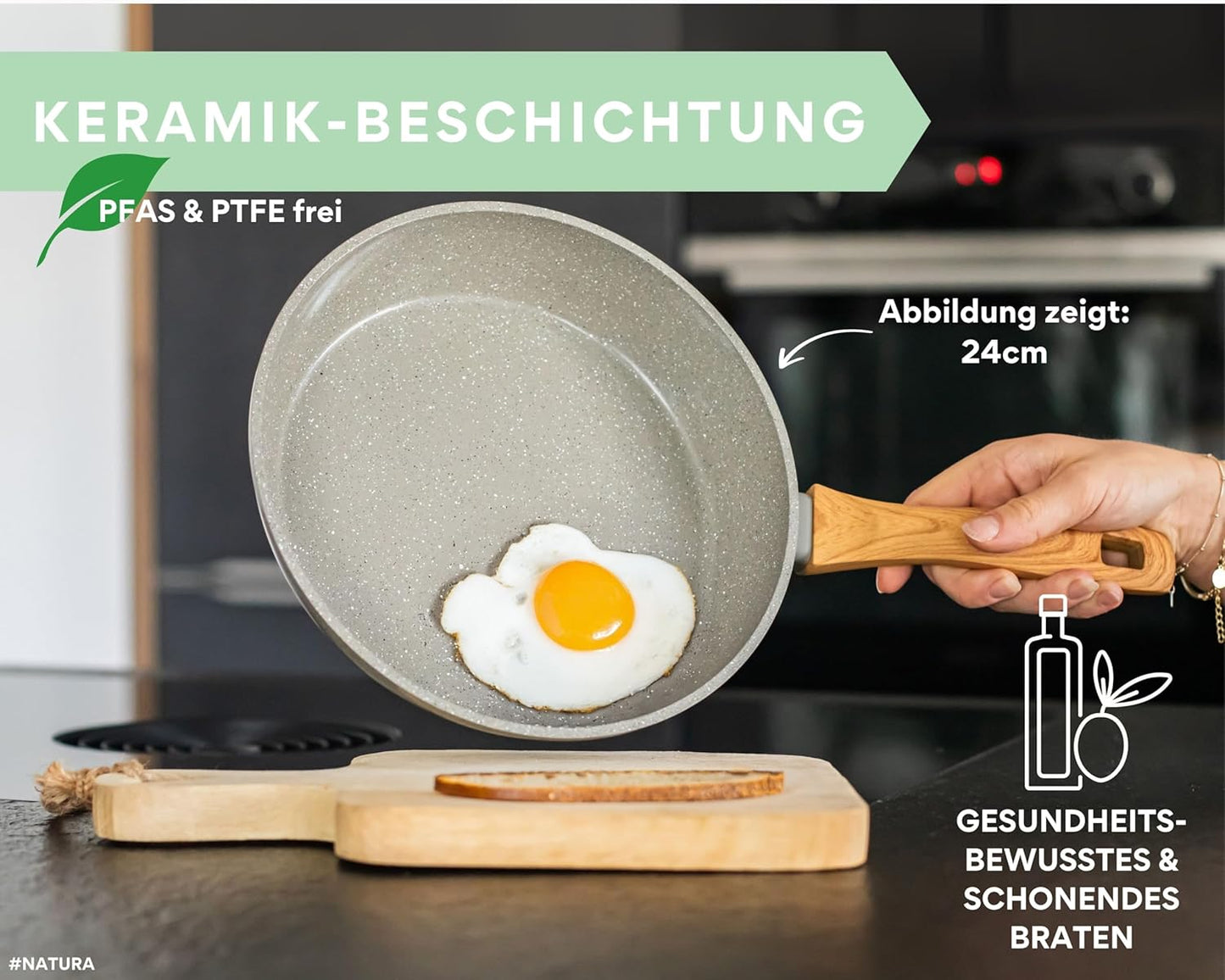 Keramikpfanne mit Beschichtung, 24 cm, Natura 24 cm