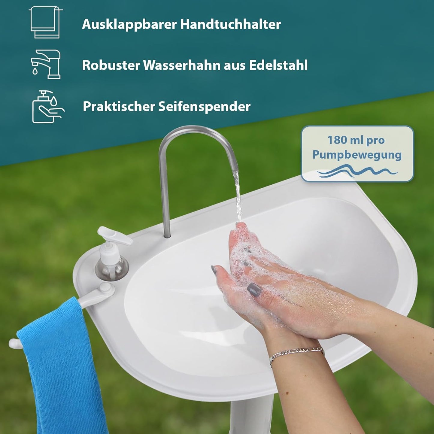 Mobiles Campingwaschbecken mit Fusspumpe