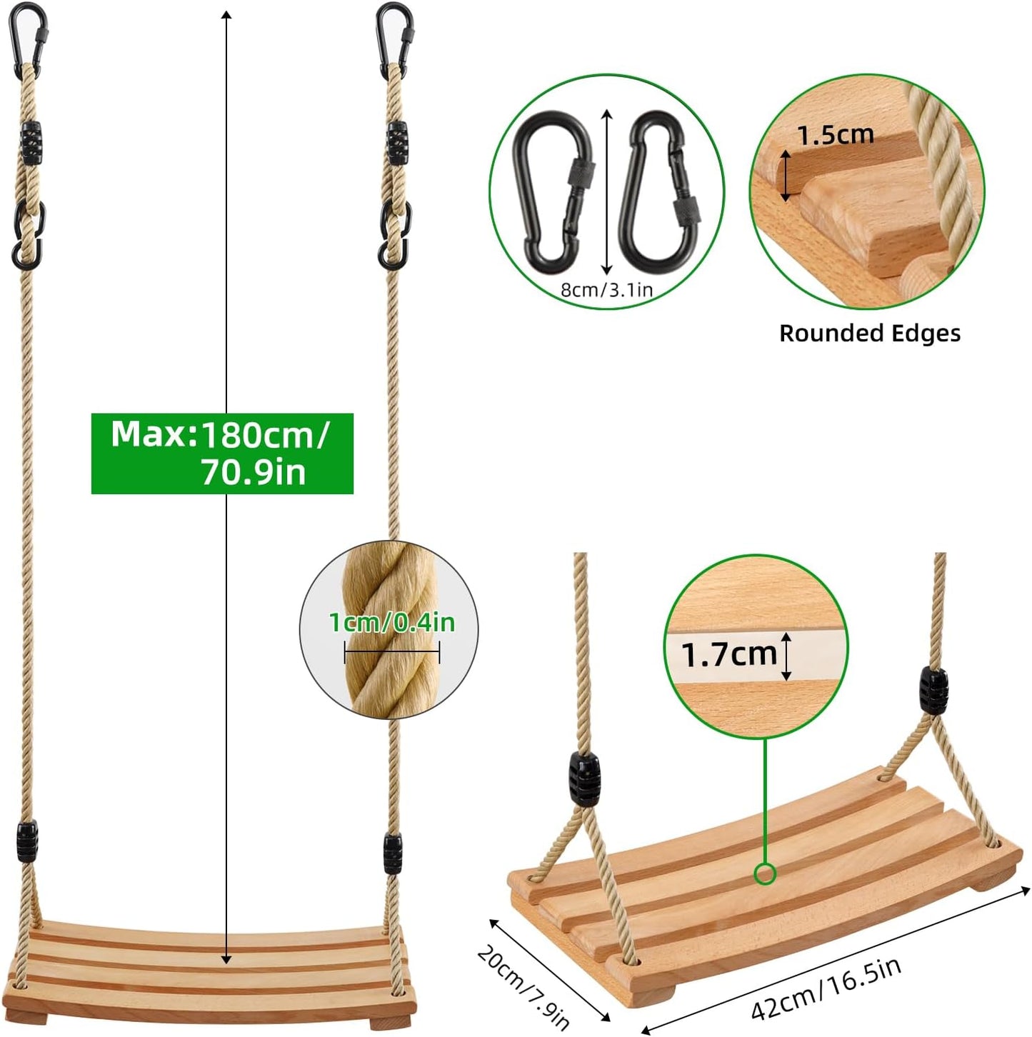 Schaukelsitz mit verstellbarem Seil, Beige 42x20cm