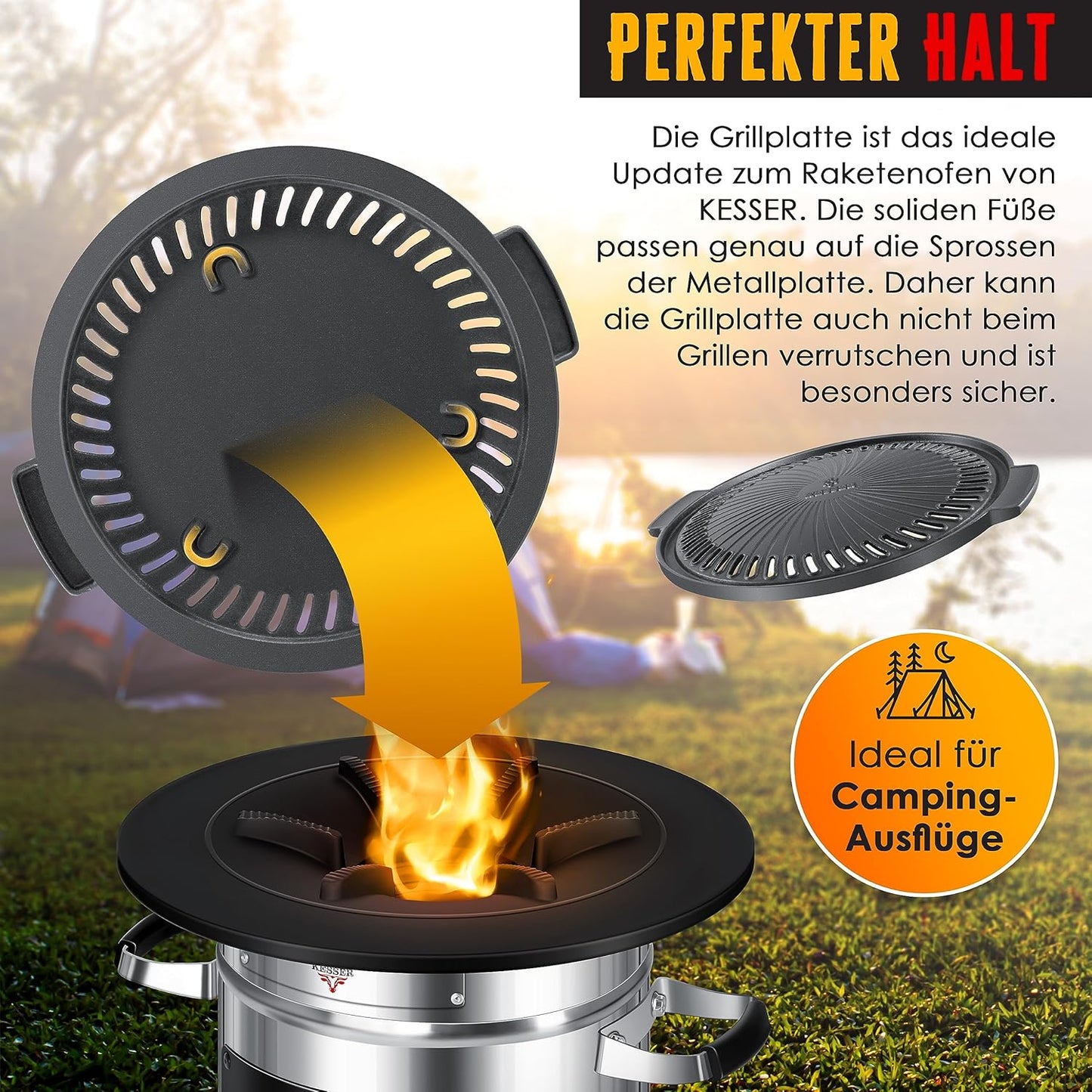 Grillplatte für Camping-Raketenofen, Zubehör Grillplatte
