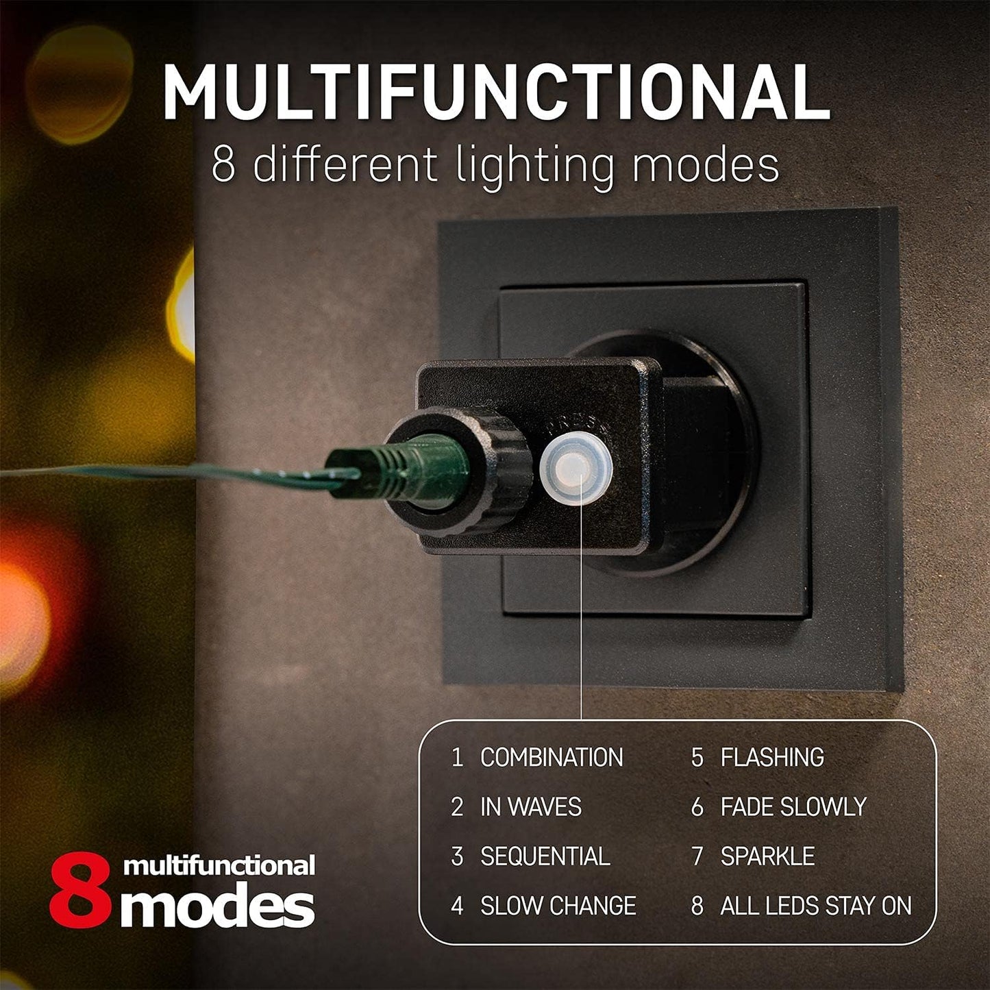 LED Lichterkette mit 8 Leuchtmodi, 24M / 240 LEDs