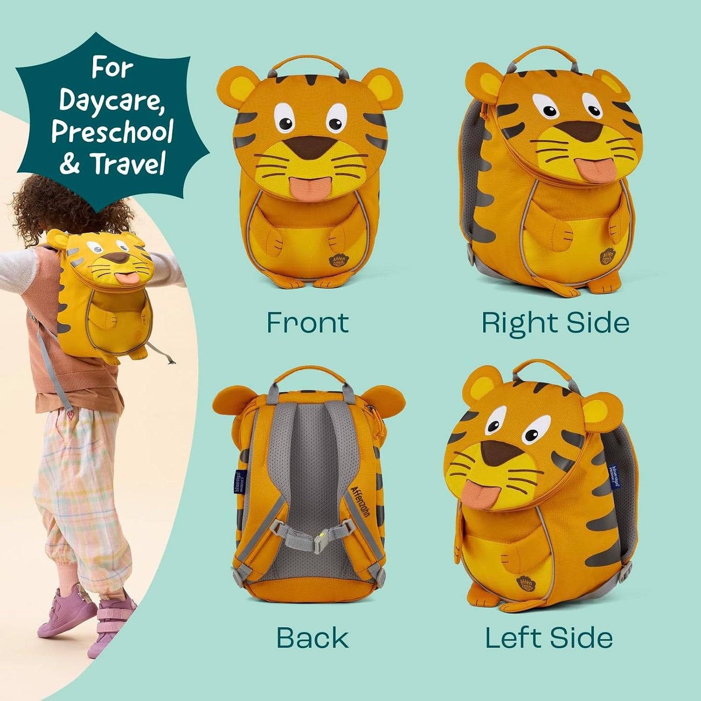Kinderrucksack Kleiner Freund mit Ergonomie und Reflektoren, Einheitsgrösse Tiger - Gelb