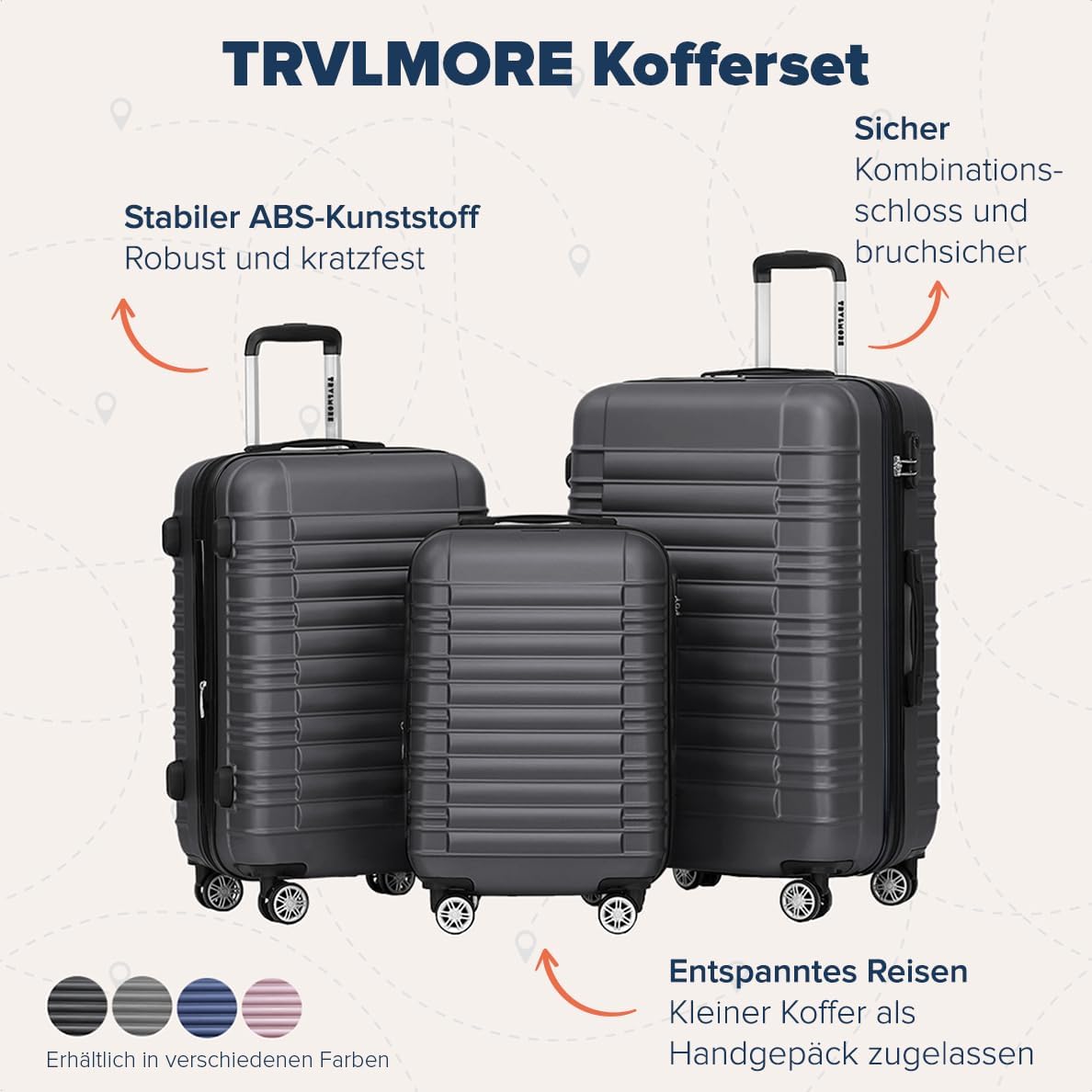 Hartschalenkoffer-Set (3-teilig), Small + Medium + Large Dunkelgrau