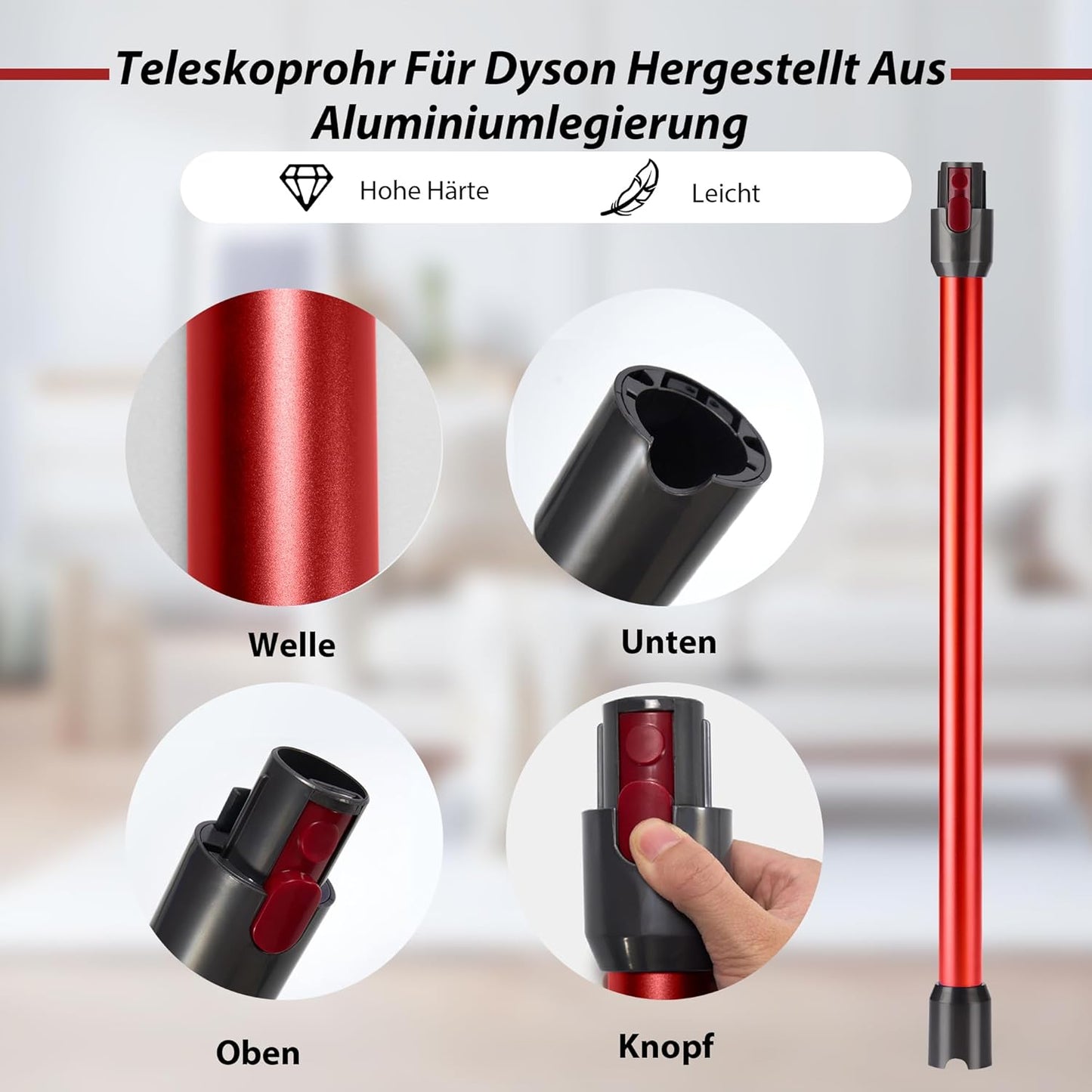 Teleskop-Verlängerungsrohr für Dyson V7-V15 Staubsauger, Rot