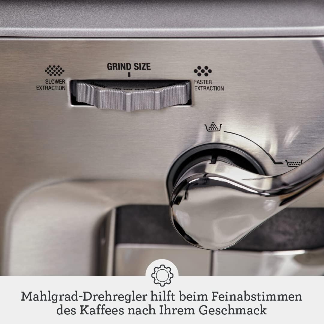 Espressomaschine mit manuellem Milchaufschäumer & Mahlwerk, Gebürsteter Edelstahl