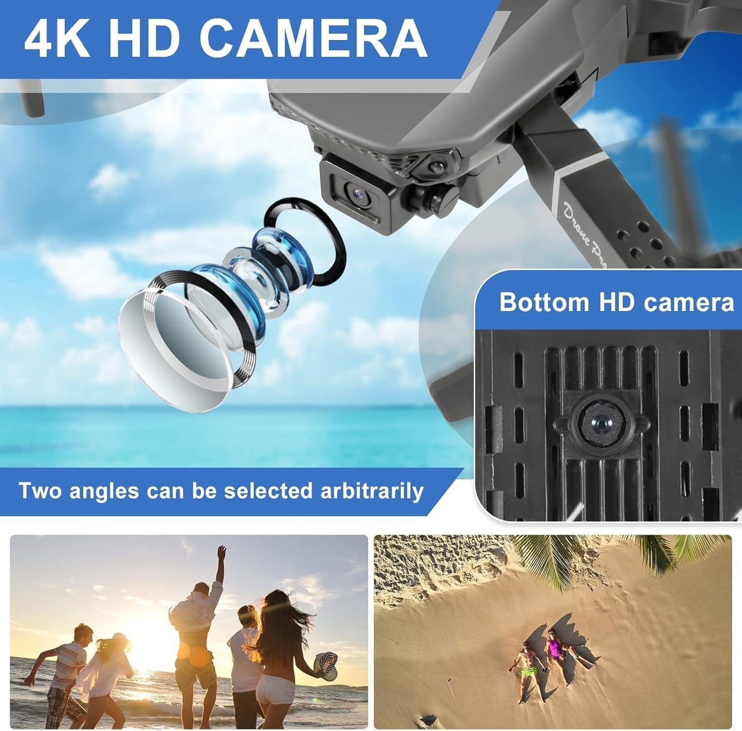 Faltbare 4K-Drohne mit Kamera und FPV-Funktion, Schwarz