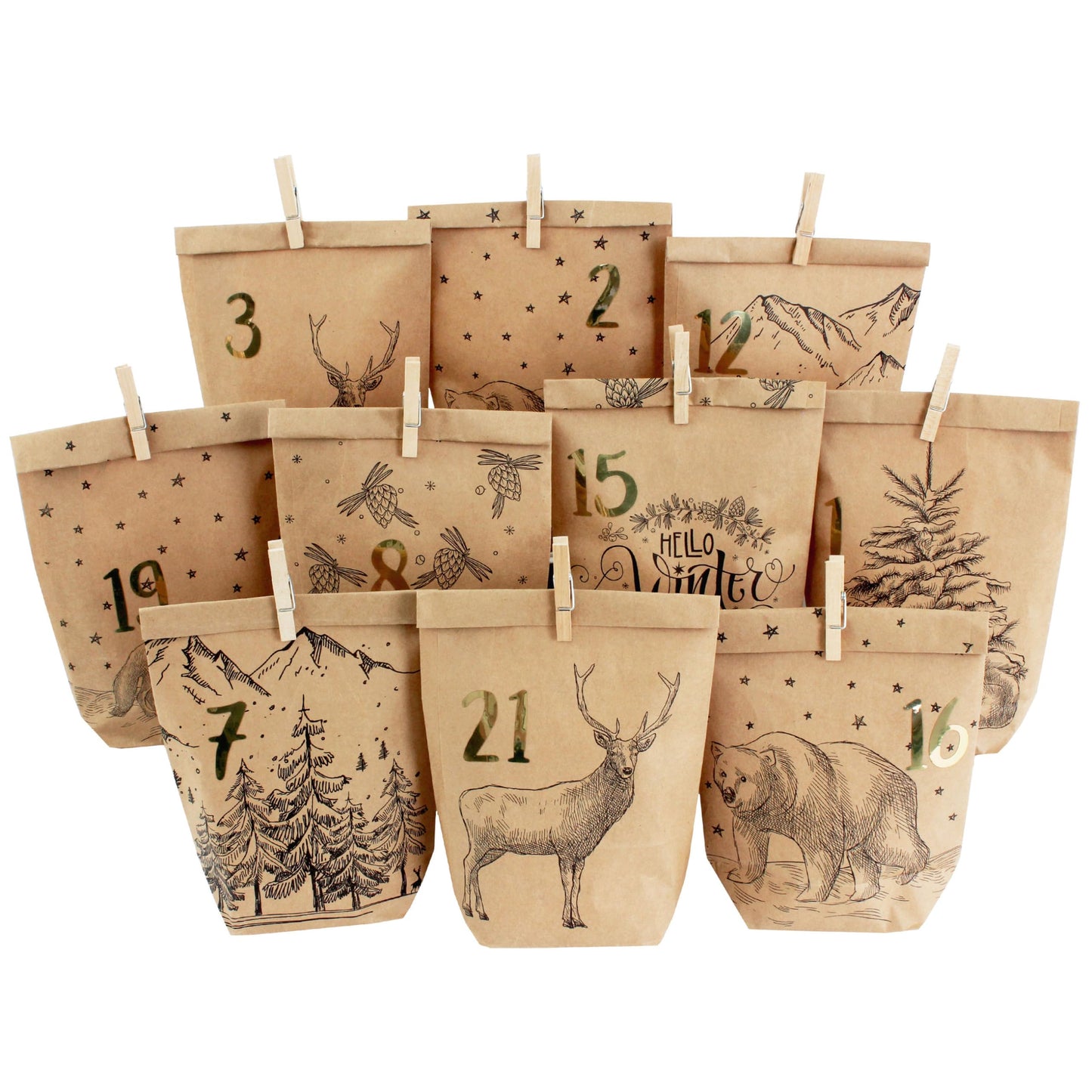 Adventskalender 2025 zum Befüllen (DIY-Set), Packpapier-schwarz