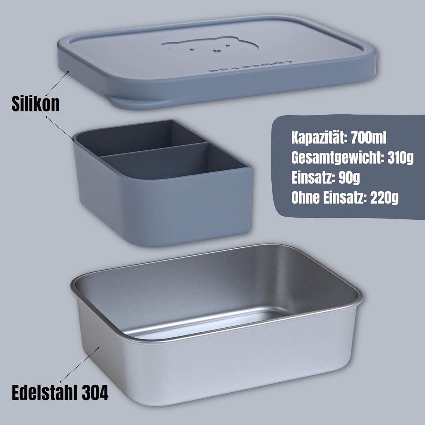 Brotdose mit Silikondeckel, Blau 700ml