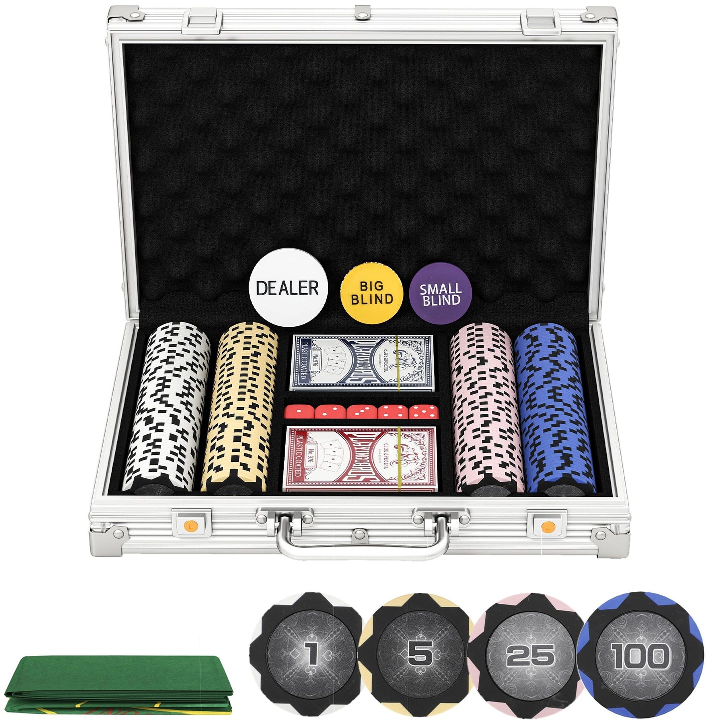 Pokerkoffer-Set mit 200 Chips & Zubehör