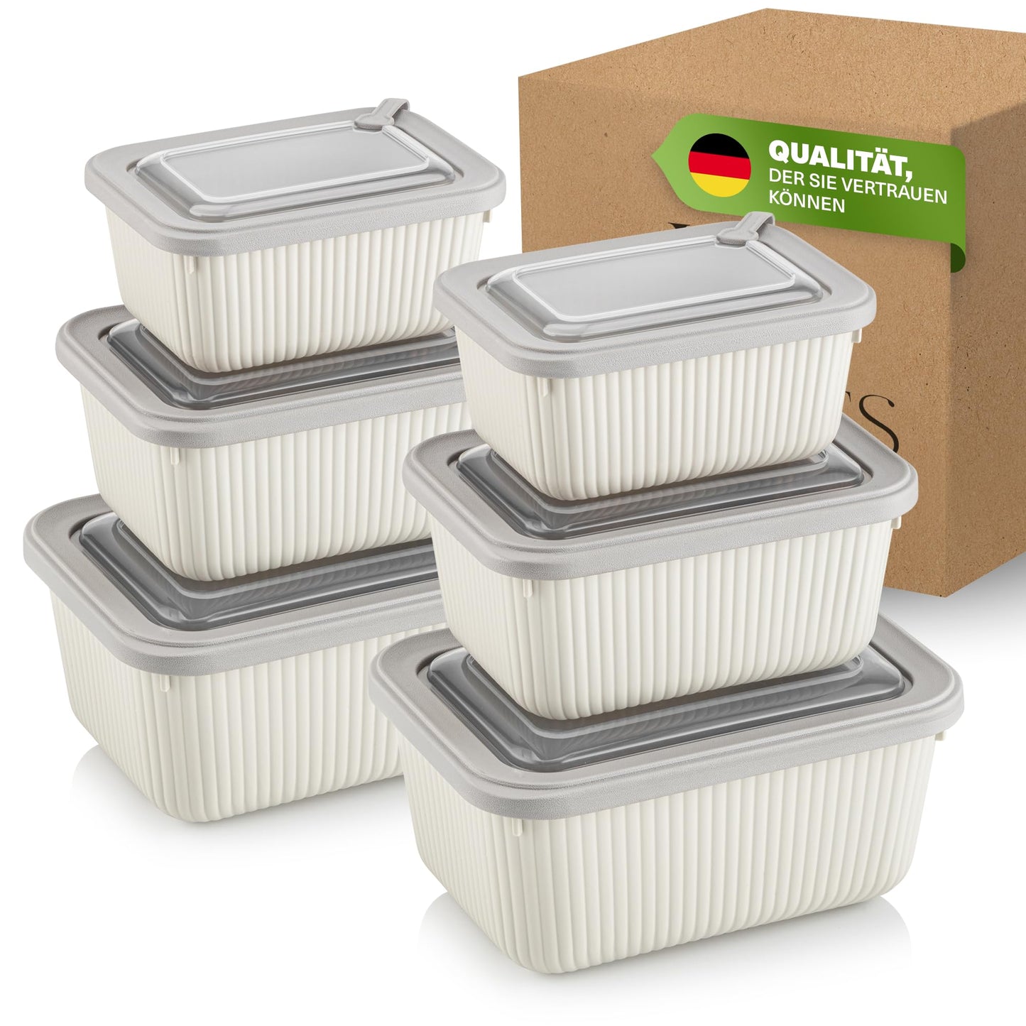 6er-Set Frischhaltedosen mit Ventildeckel, Beige 6er Set Rechteckig