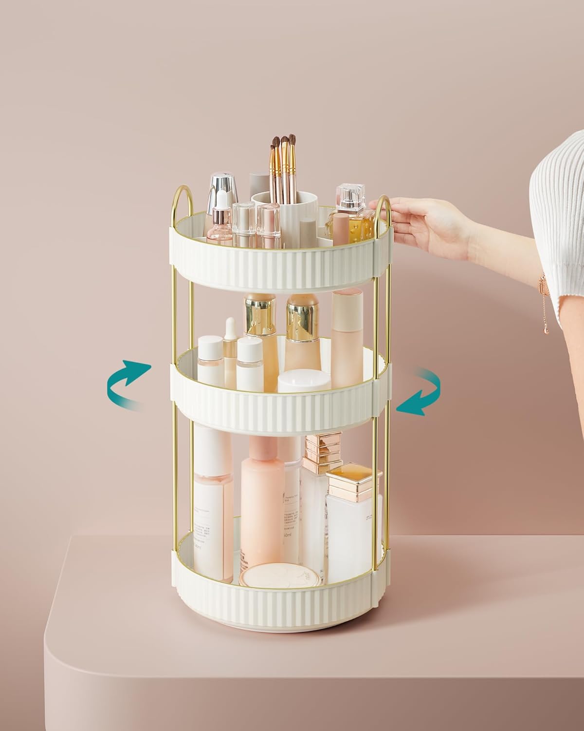 Drehbarer Make-up Organizer mit 3 Ebenen, Wolkenweiß 3 Ebenen (46H cm)