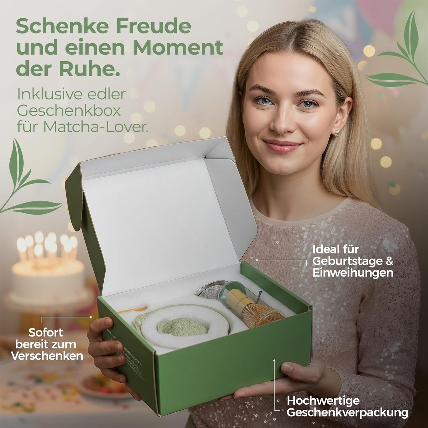 Matcha Tee-Set mit Chasen und Schale (5-teilig), Grün