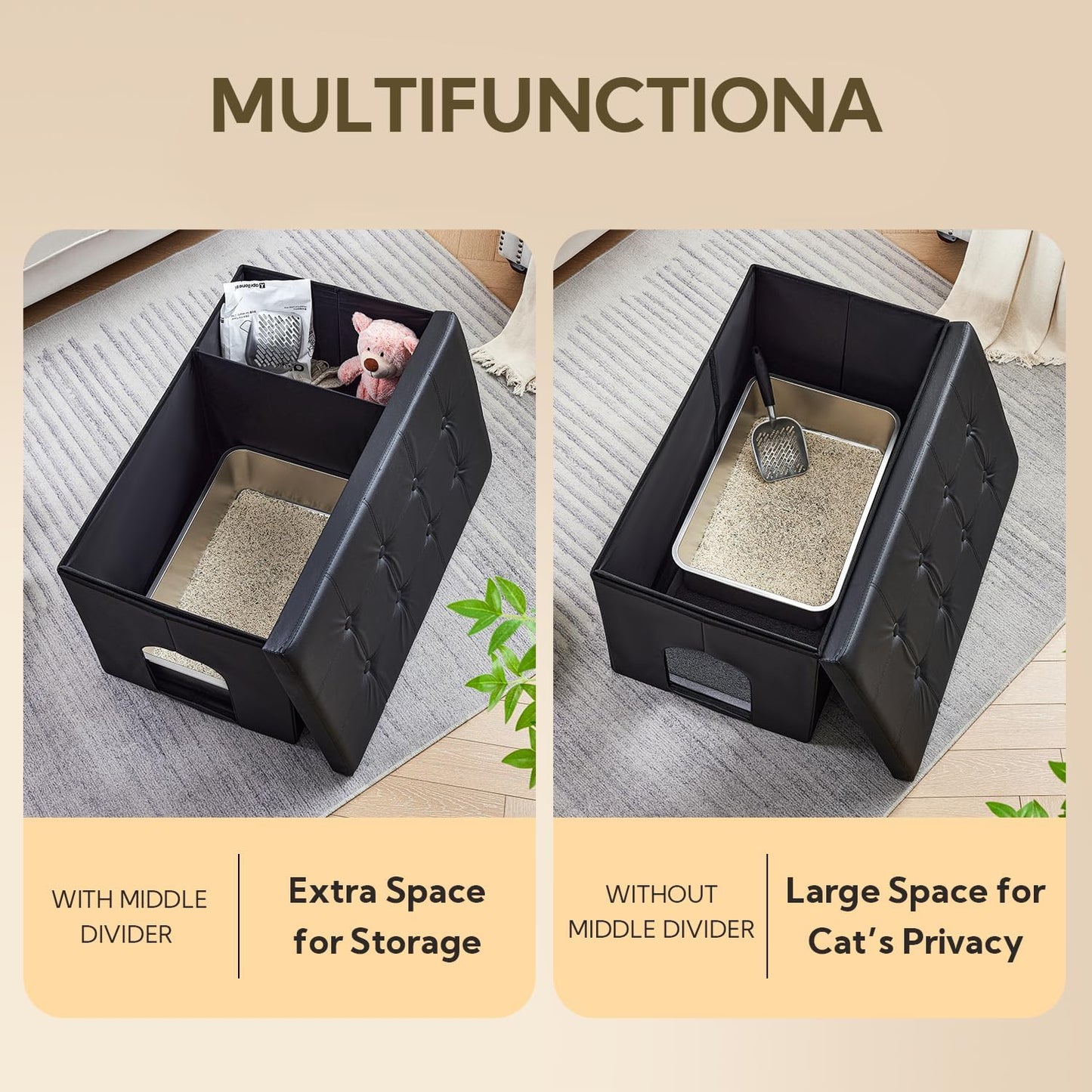Katzenschrank für versteckte Katzentoilette, XL 90 x 50 x 50cm Schwarz
