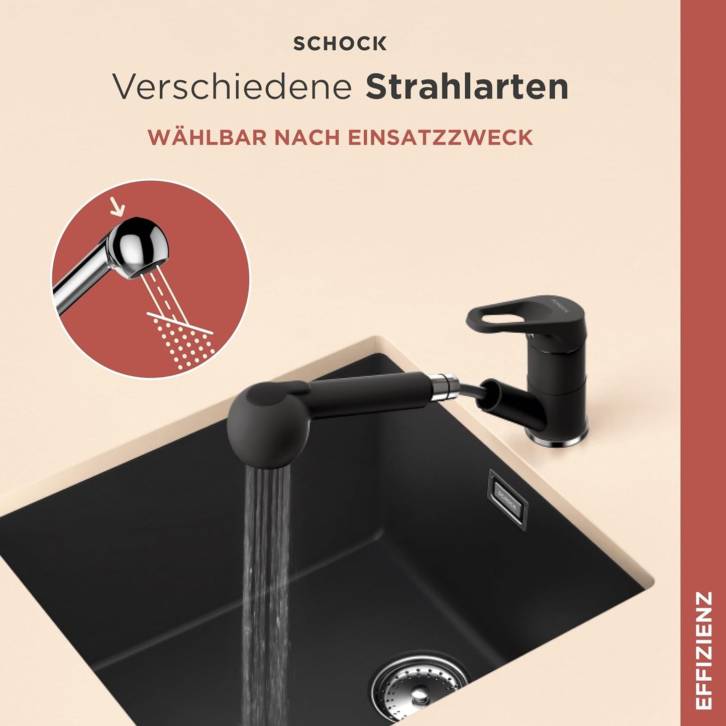 Küchenarmatur Cosmo mit Schlauchbrause, Schlauchbrause Nero