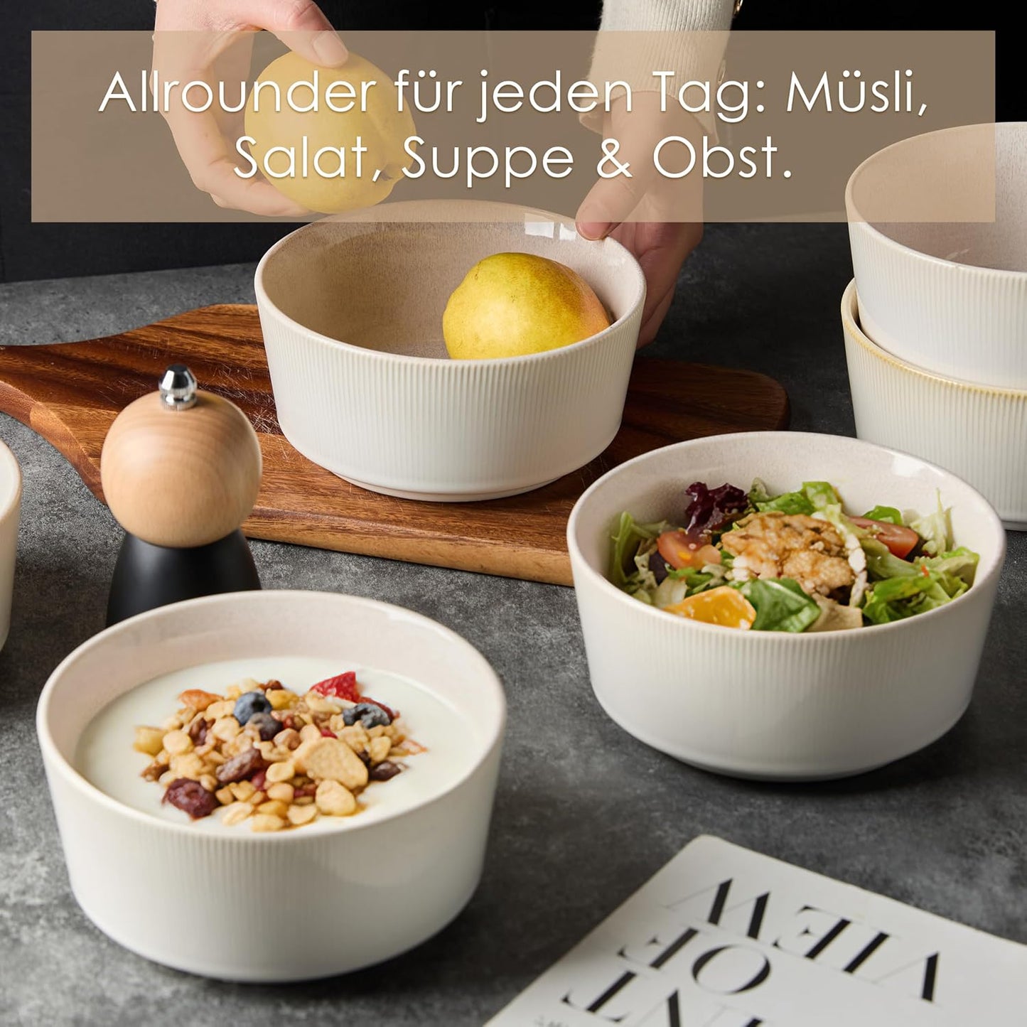 Müslischalen 6er-Set, Reaktivglasur in Weiss Schüssel*6