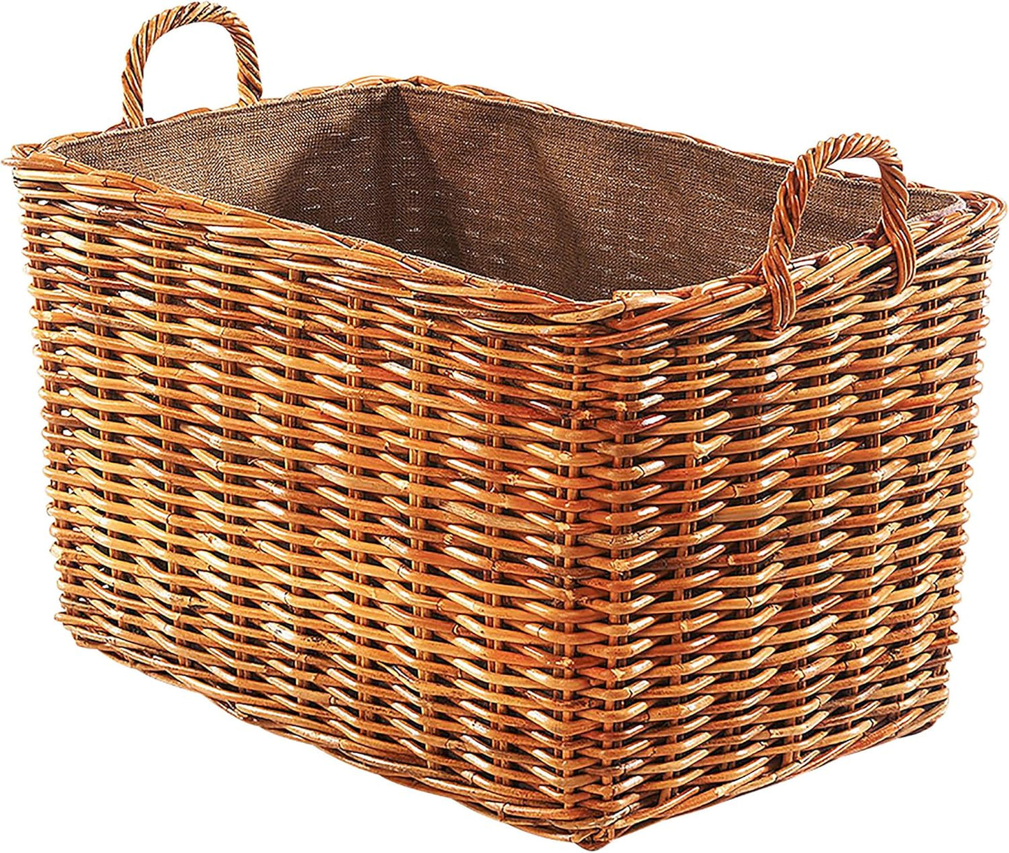 Kaminholzkorb mit Leineneinsatz, Braun