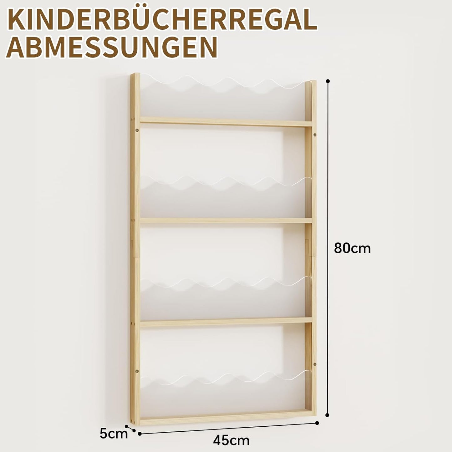 Kinder Bücherregal zur Wandmontage (4 Ebenen)