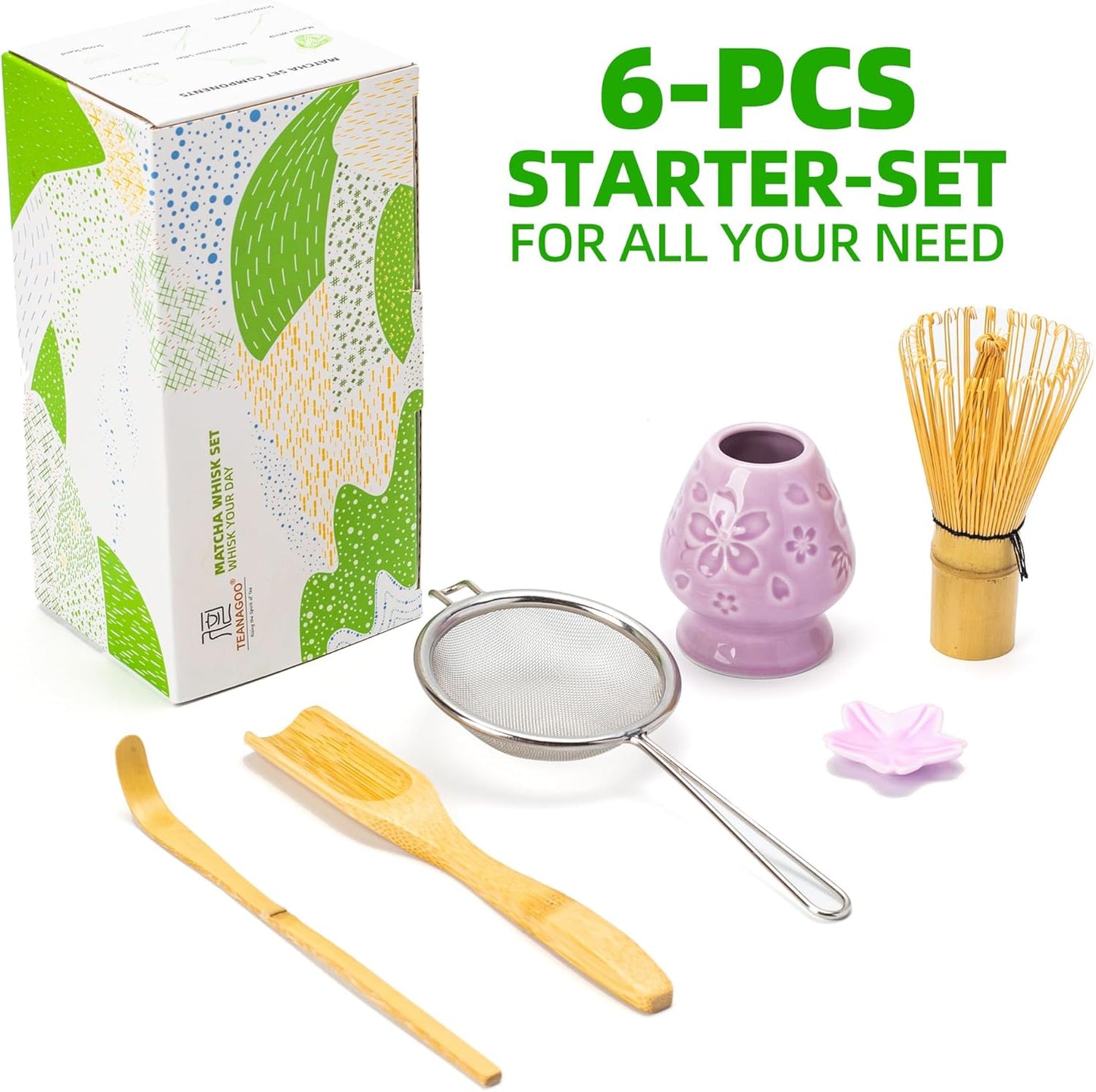 6-teiliges Matcha-Teeset, Lila Kirschblüte