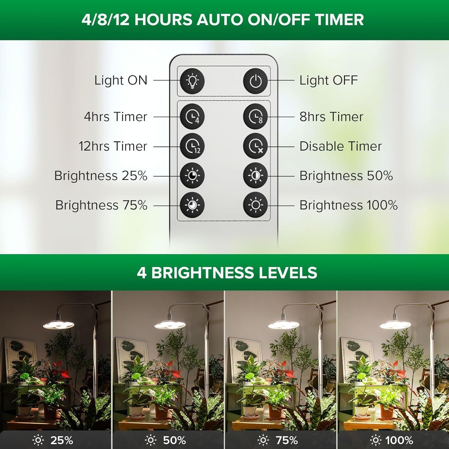 Höhenverstellbare LED-Pflanzenlampe mit Fernbedienung, 120-180 cm