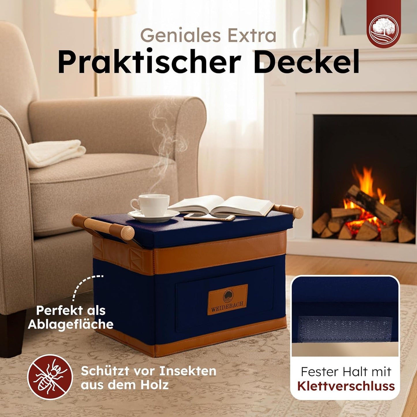Kaminholzkorb mit Griffen, Dunkelblau