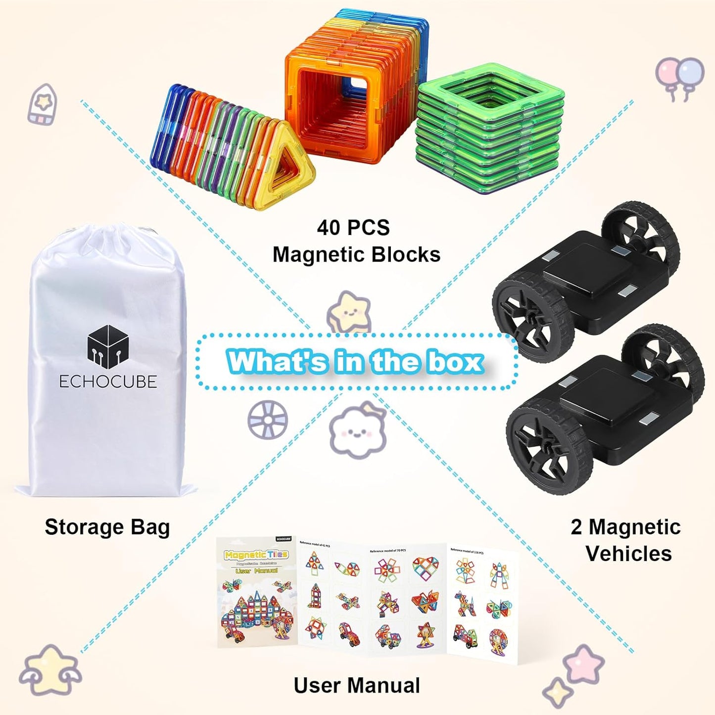 Magnetische Bauklötze Set, 42 STÜCK Mehrfarbig