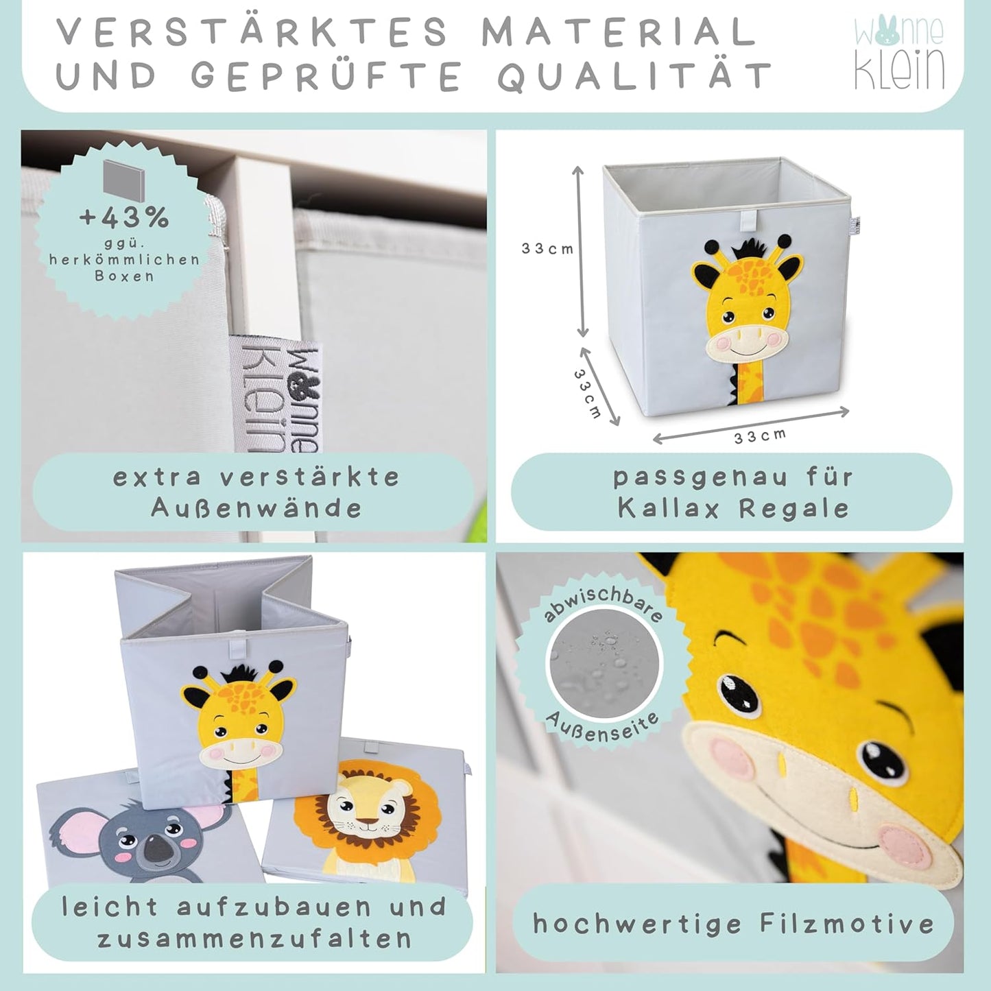 3-teiliges Spielzeug-Aufbewahrungsboxen Set, 3er Set: Löwe, Elefant, Giraffe
