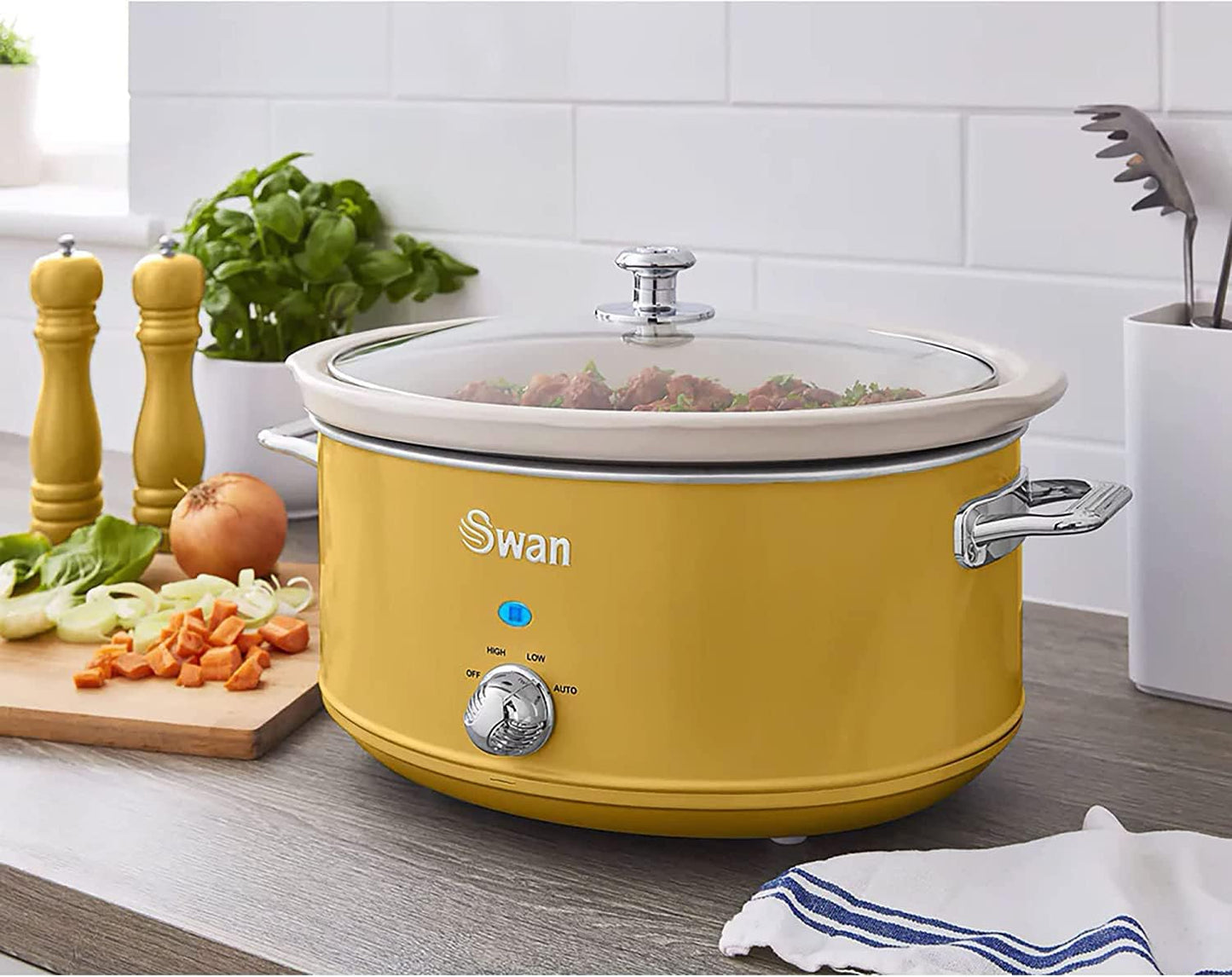 Retro Slow Cooker mit Keramikbehälter, Gelb