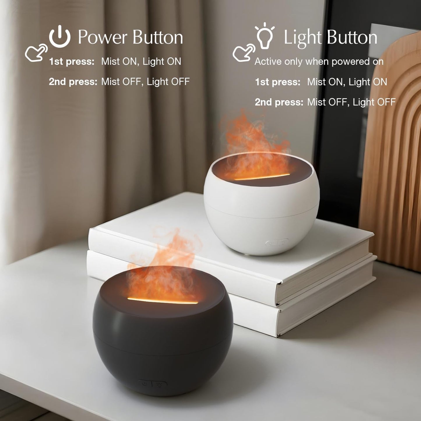 Aroma Diffuser mit Flammeneffekt, 2er-Set, Weiss&schwarz