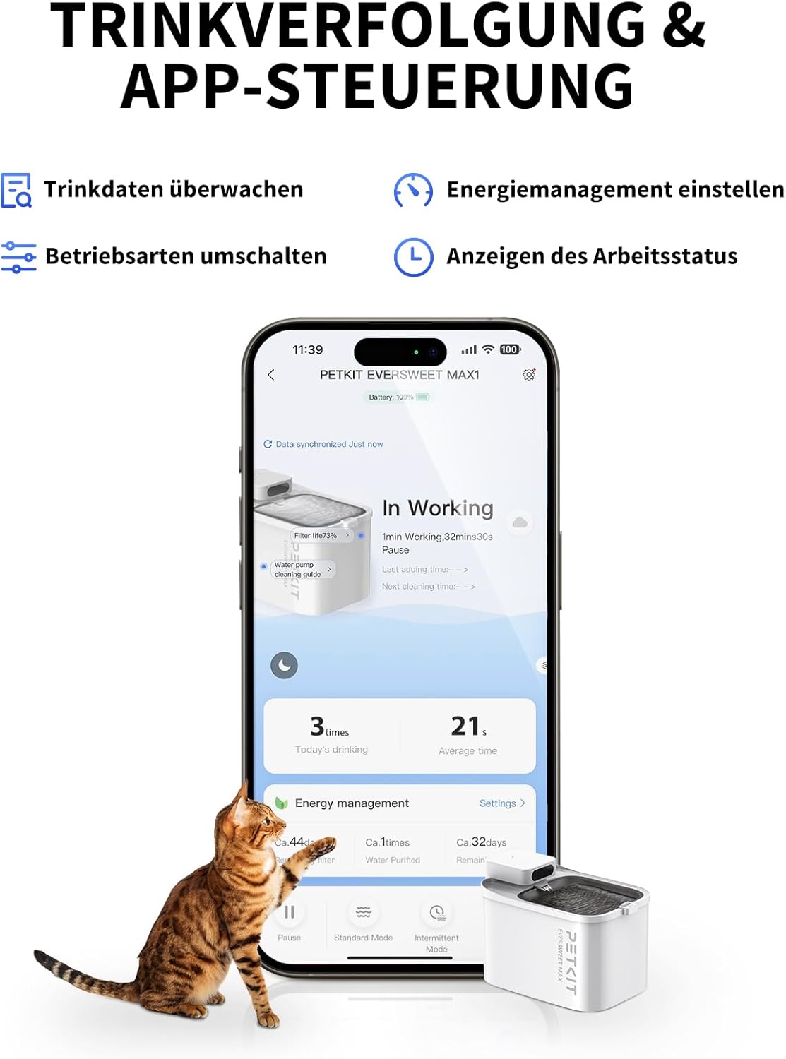Kabelloser Trinkbrunnen CT-W3, App-gesteuert, CT-W3