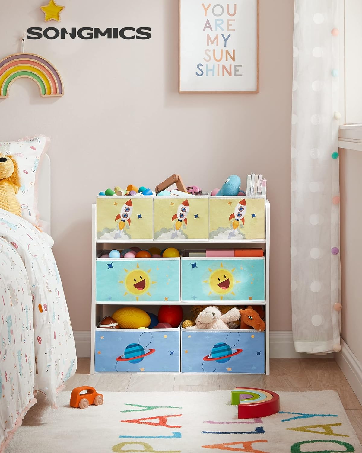 Kinder-Spielzeugregal mit Aufbewahrungsboxen (7 Stück), Weiss