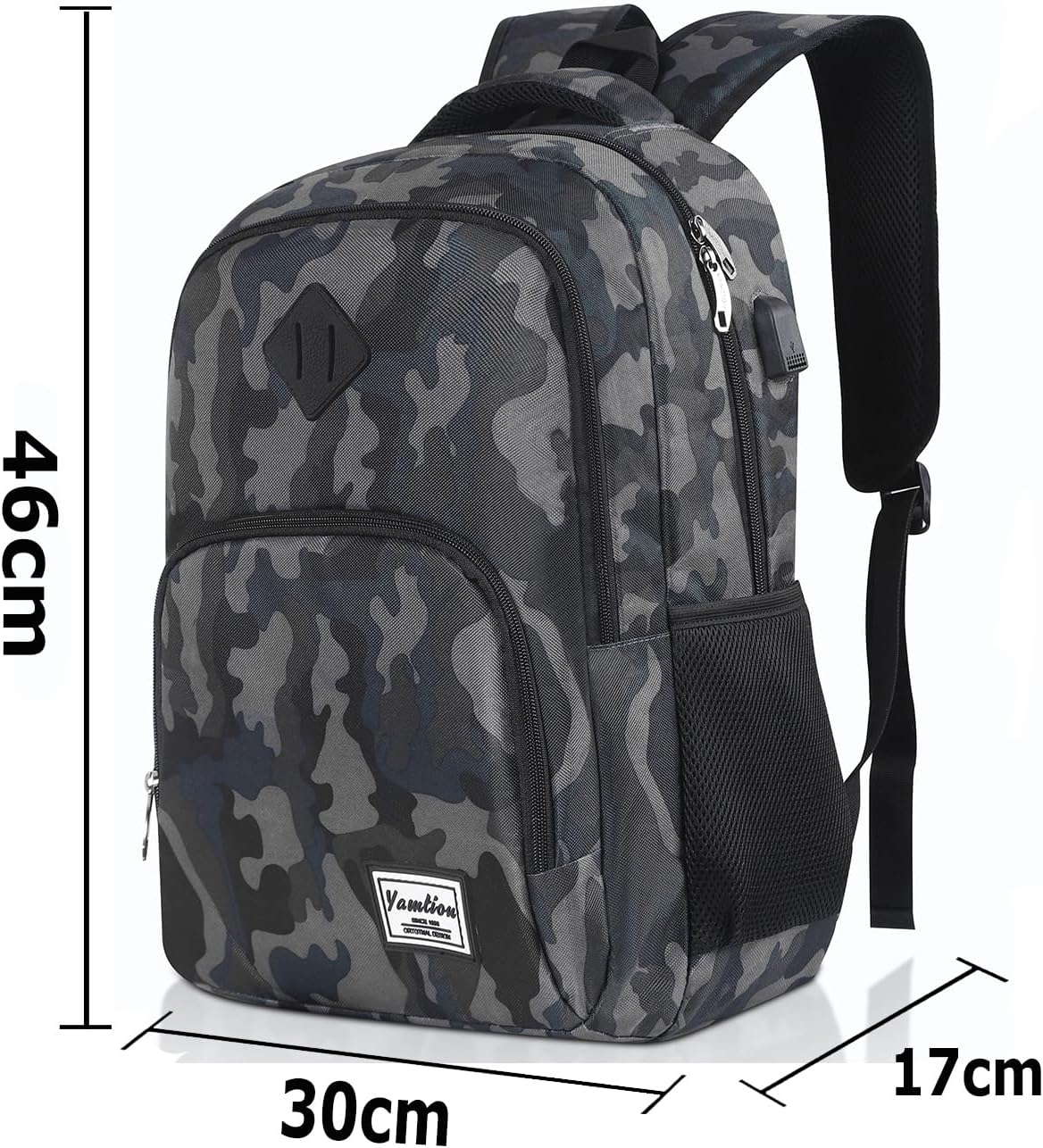 Laptop-Rucksack mit USB-Ladeanschluss, 15,6 Zoll Gjb6-Tarnung Schwarz