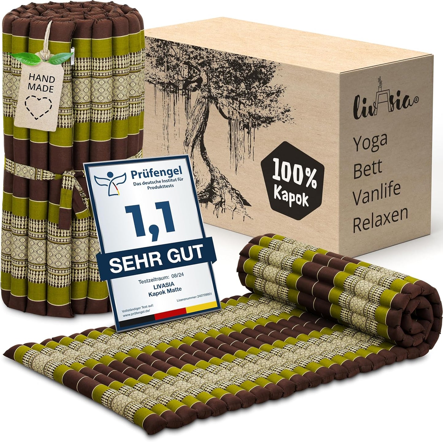 Rollmatratze 200x75 cm, M (200 x 75 cm) Braun/Grün