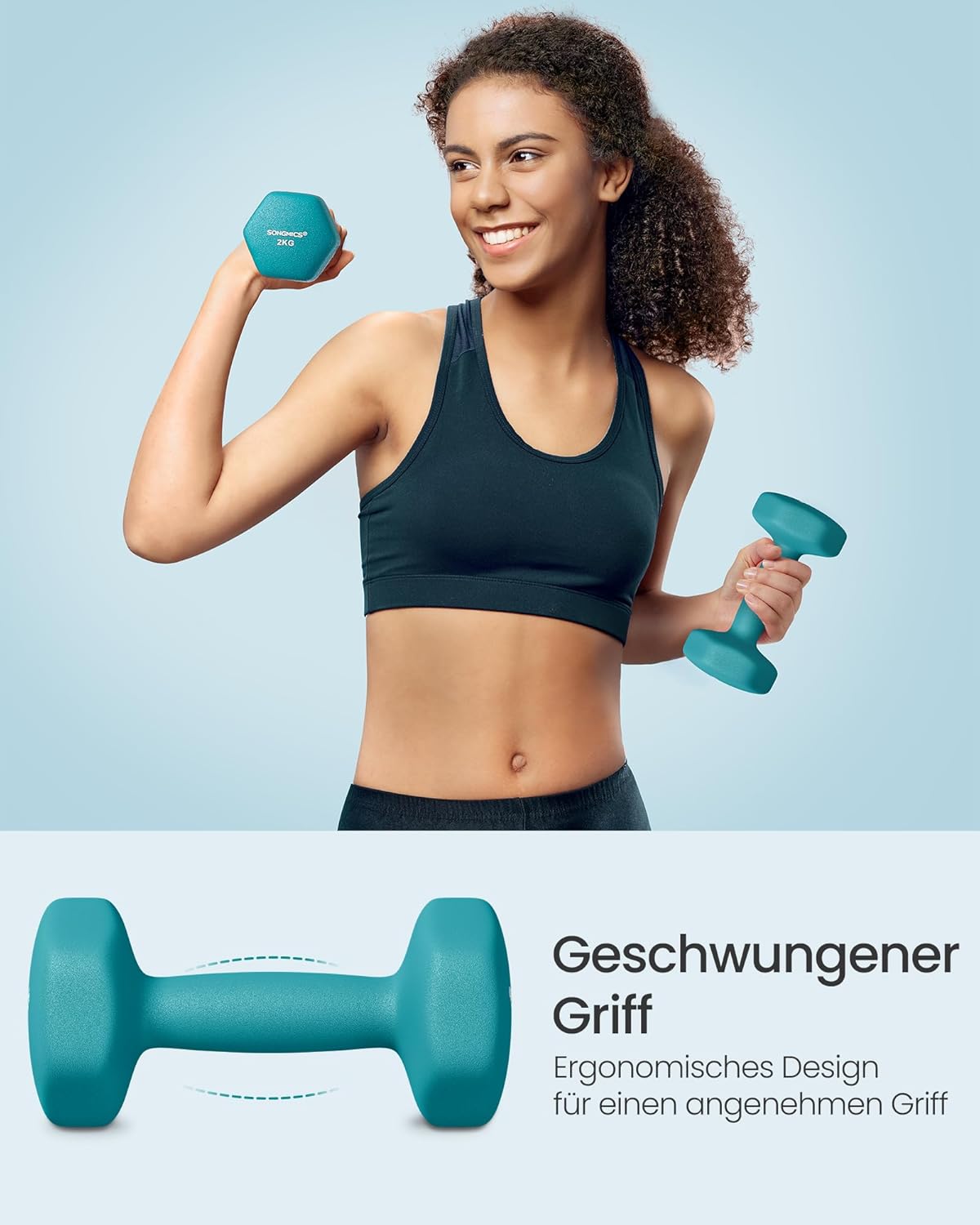 Hantel-Set mit Neopren-Beschichtung, 12kg,limettengrün + aquamarin + hellgrau