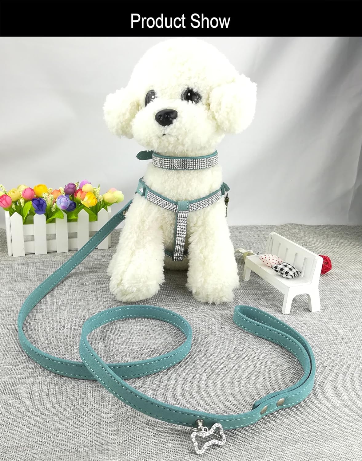 Hundehalsband Set mit 120 cm Leine und Brustgeschirr, L Blau