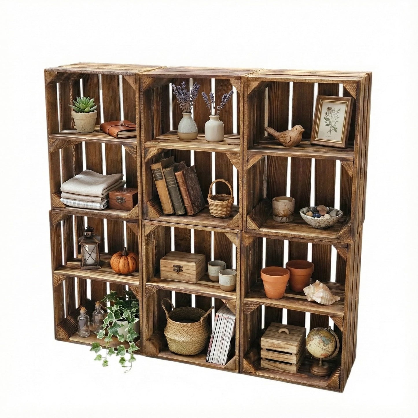 Vintage Holzkisten Set, 6er Set Boden Kurz