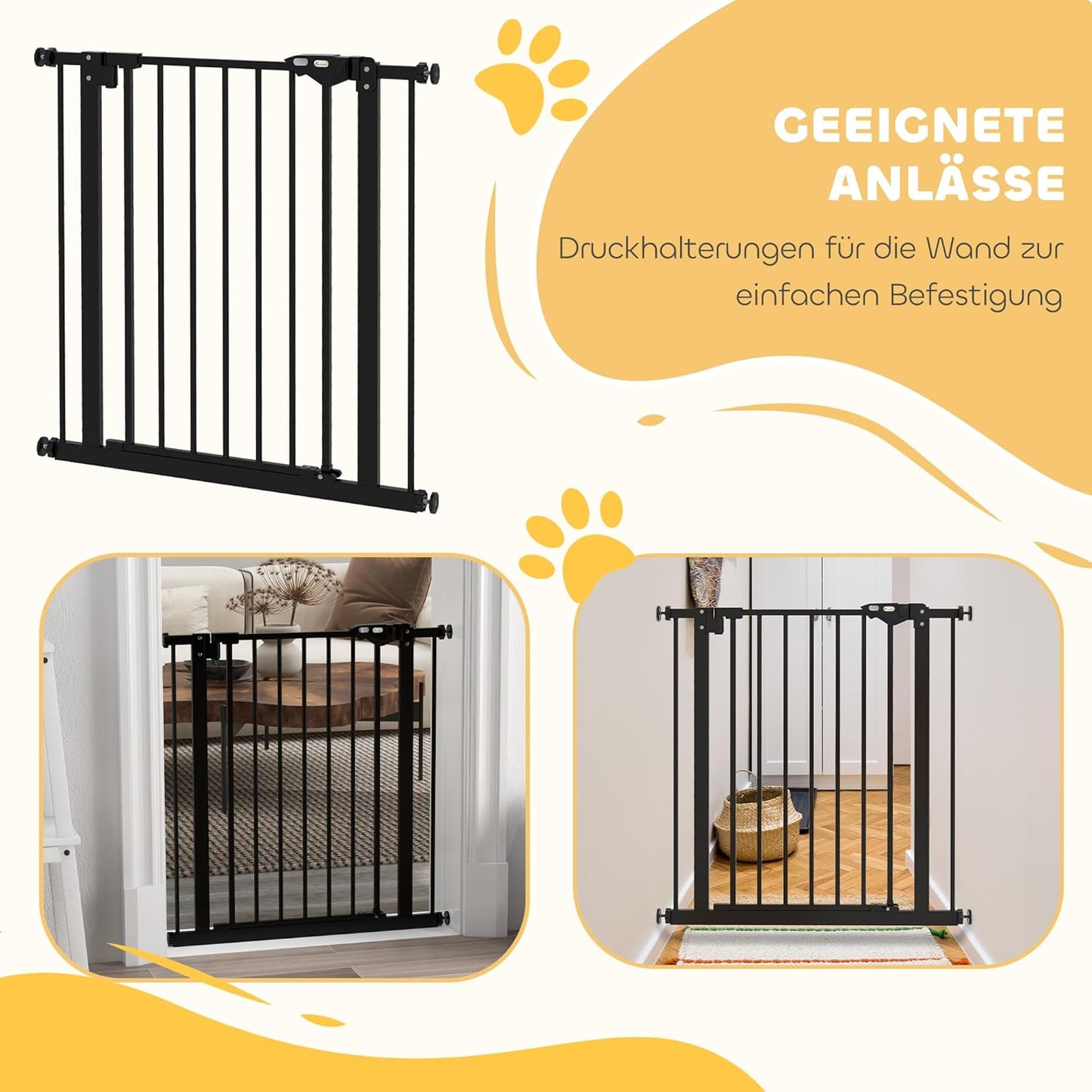 Türschutzgitter für Hunde, ohne Bohren, 74-80L x 2B x 77H cm Schwarz