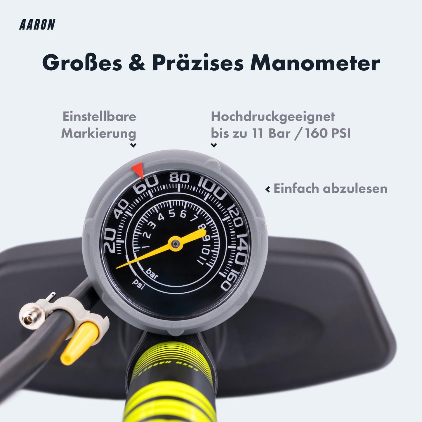 Standpumpe mit Manometer, Gelb V3