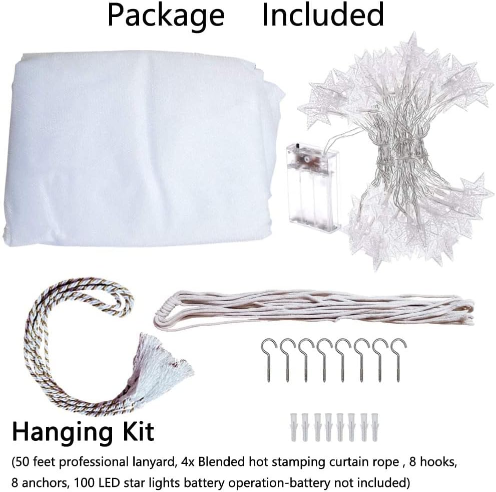 Elegantes Moskitonetz-Set mit LED-Lichterketten, Weiß-led H220 x B199.9 cm (1er Pack)