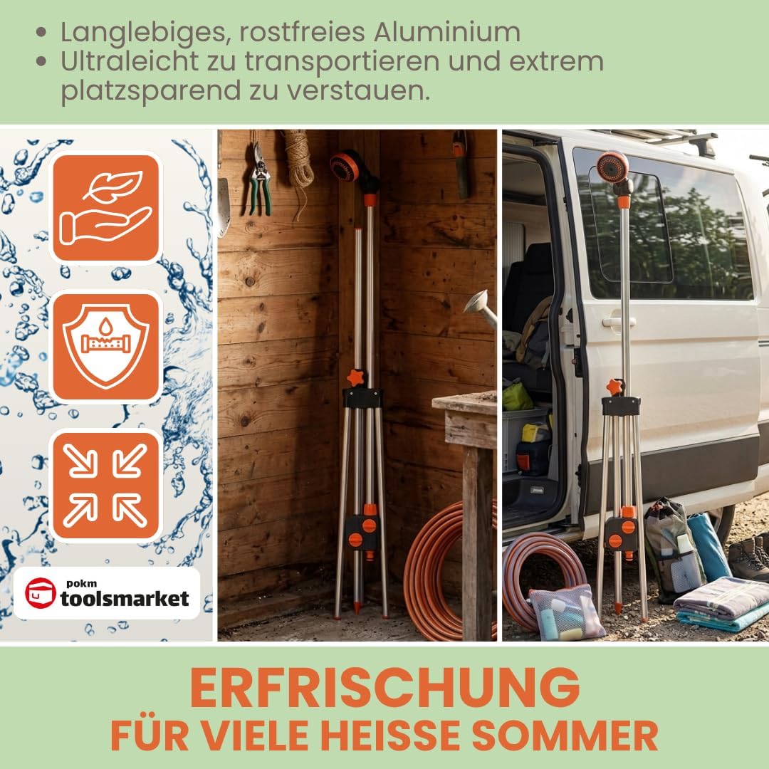 Verstellbare 3in1 Gartendusche mit Dreibeinstativ