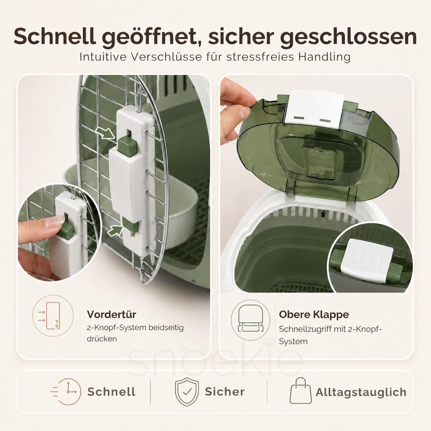 Transportbox für Katzen mit zwei Öffnungen, grün
